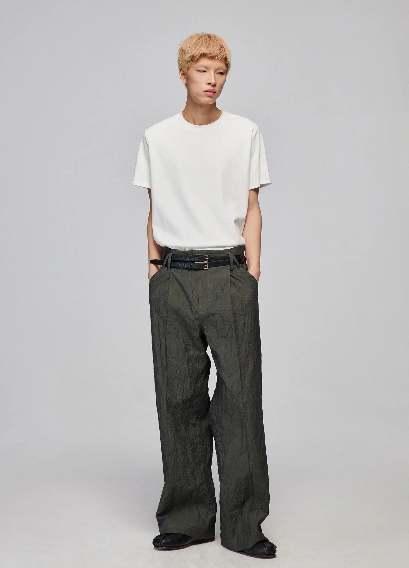 Textured Loose Wide-Leg Pants
