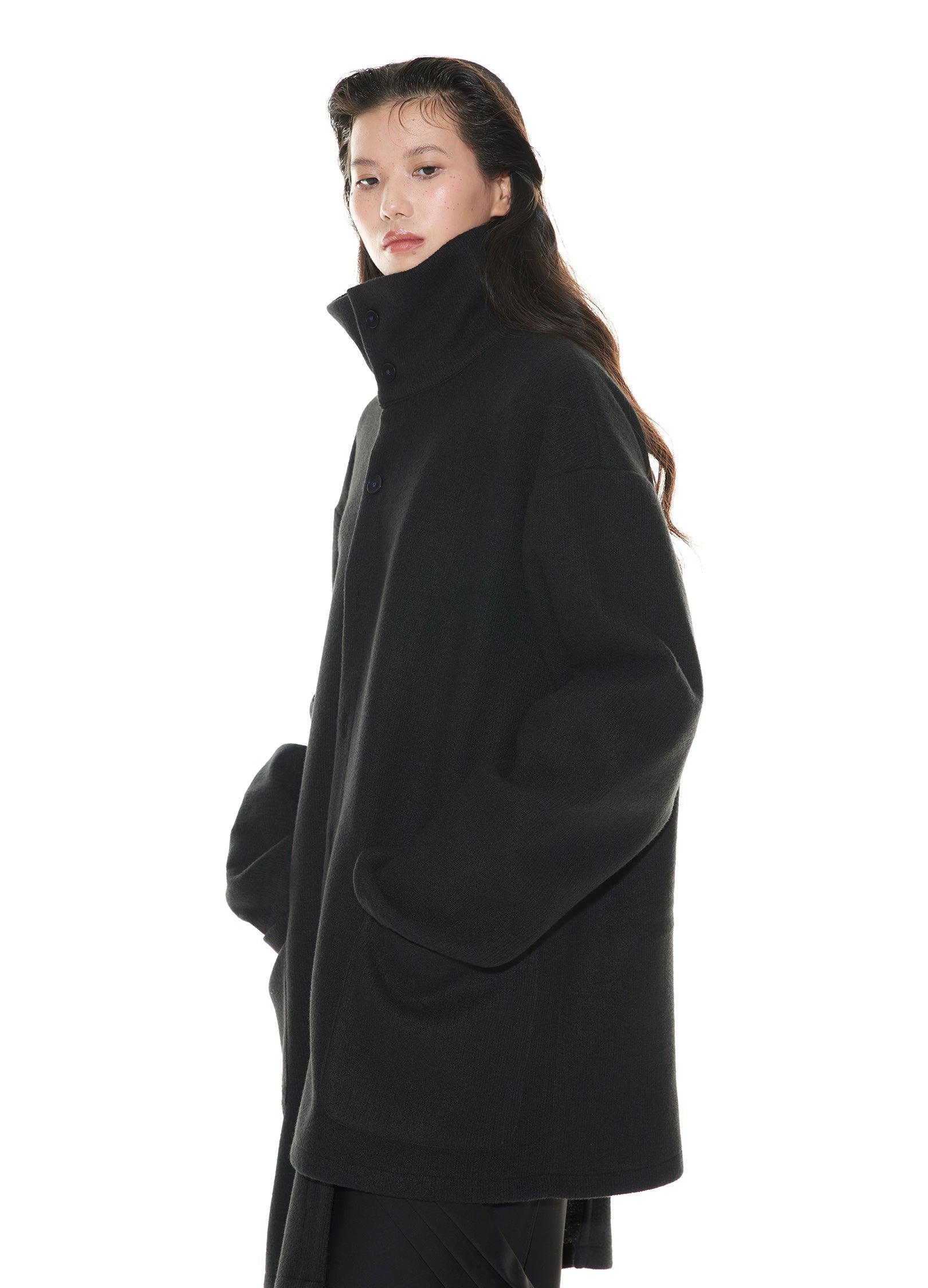 Asymmetrical Stand Collar Overcoat by VAPOUR BLUE - chiclara