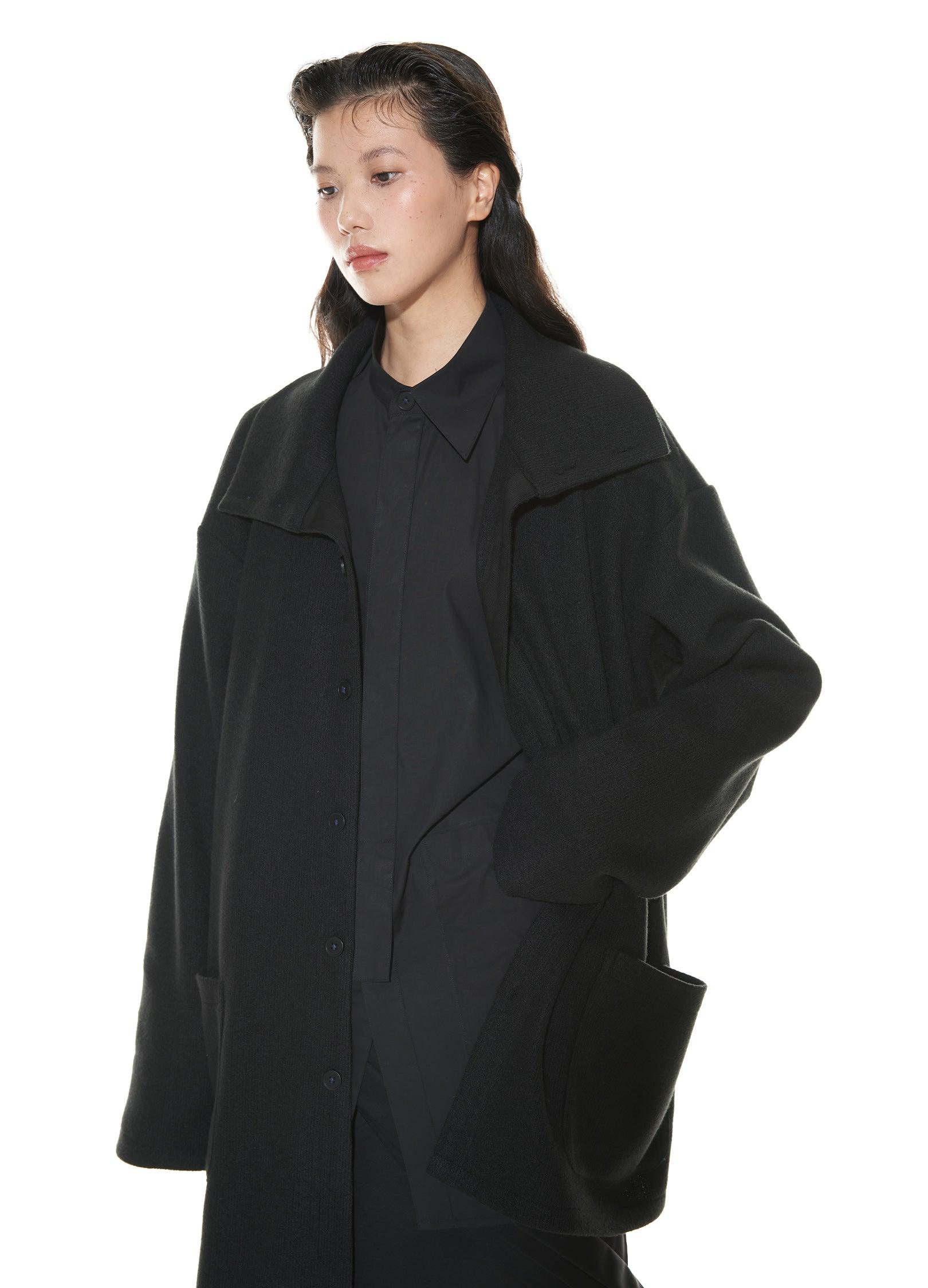 Asymmetrical Stand Collar Overcoat by VAPOUR BLUE - chiclara