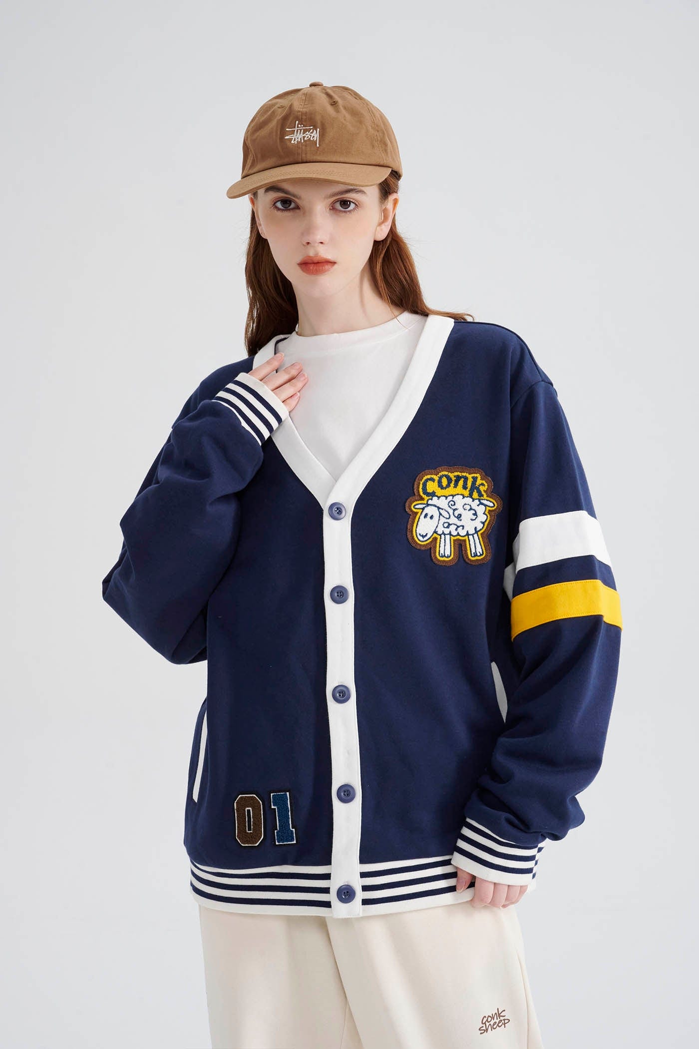 Navy Varsity Sheep Cardigan