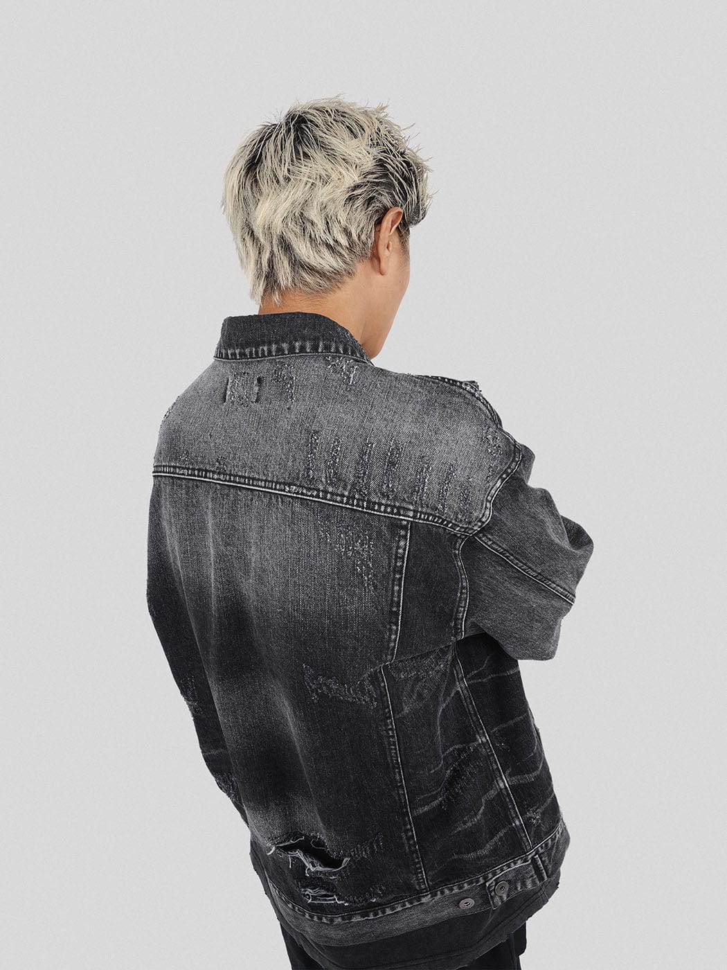 Ripped Washed Black Denim Jacket