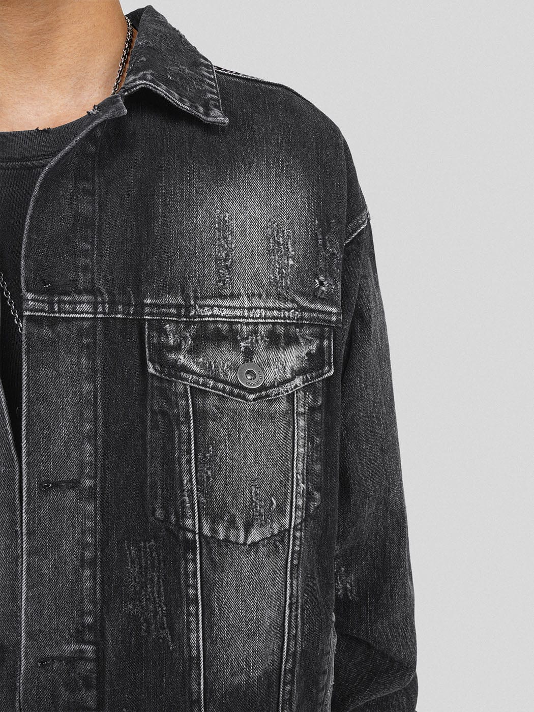 Ripped Washed Black Denim Jacket