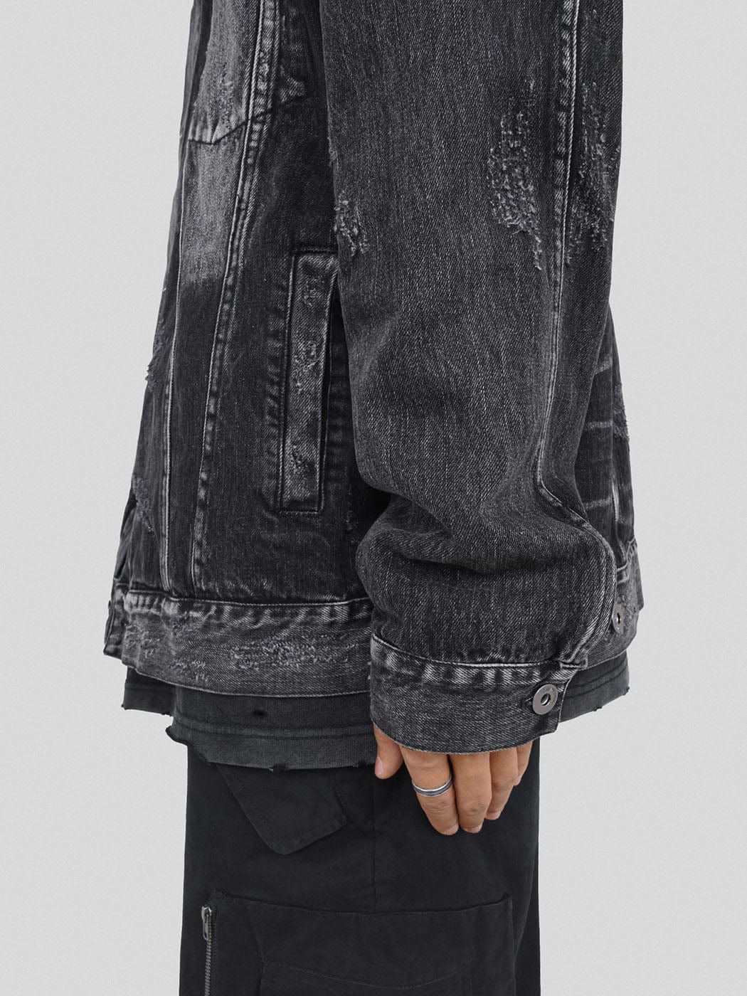 Ripped Washed Black Denim Jacket