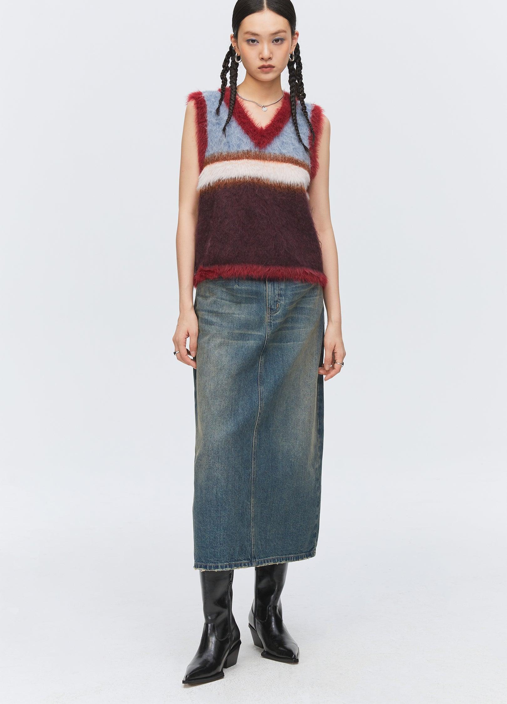 Unisex Washed Denim Split Skirt - chiclara