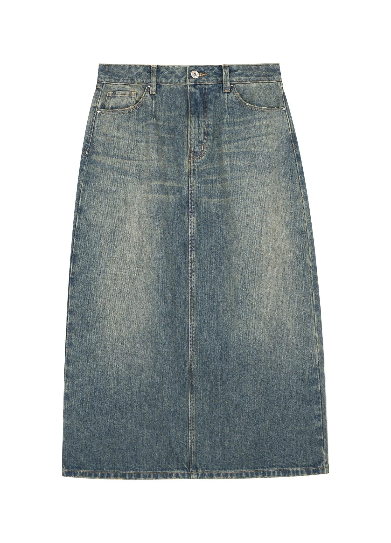 Unisex Washed Denim Split Skirt - chiclara