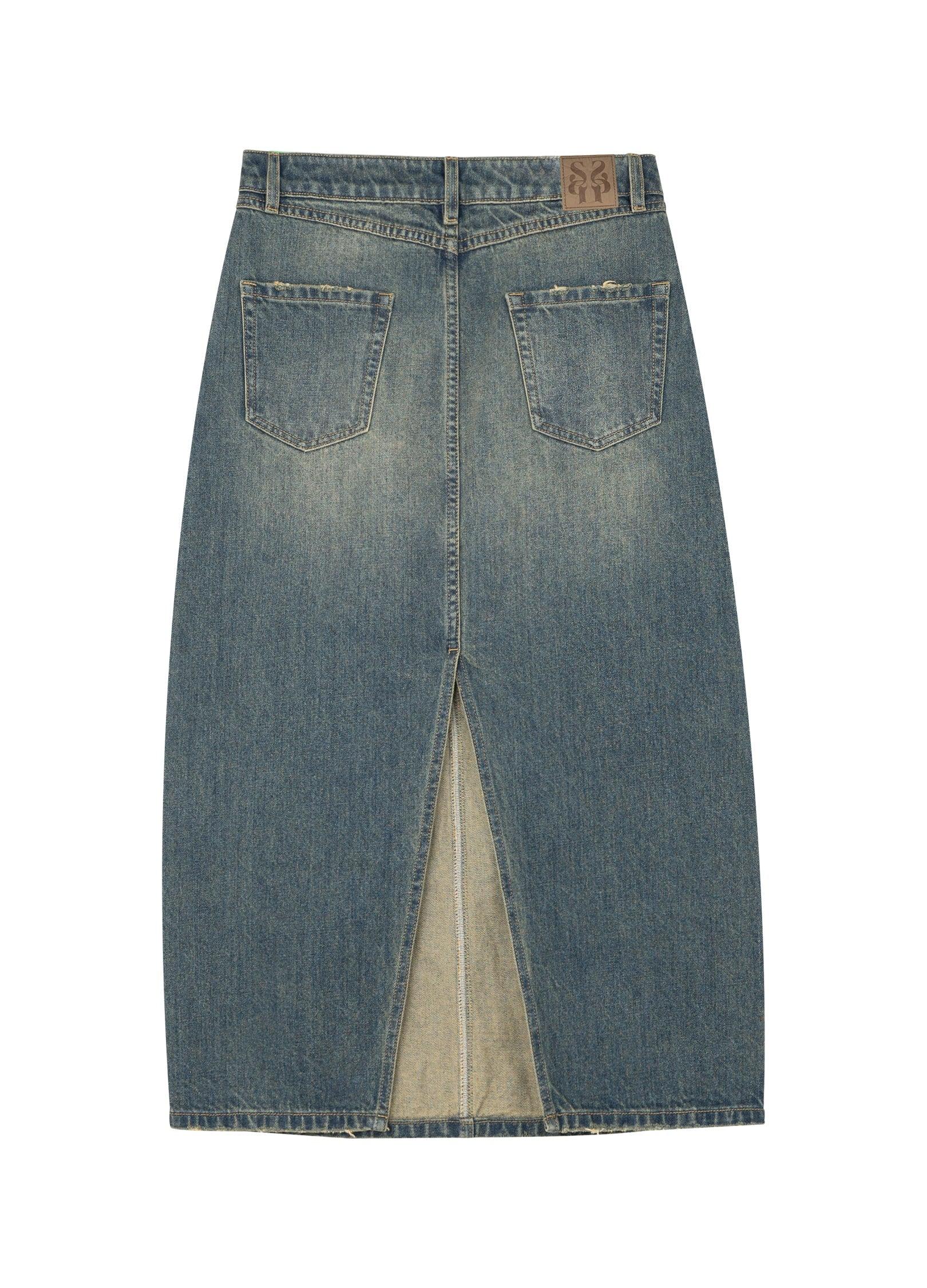 Unisex Washed Denim Split Skirt - chiclara