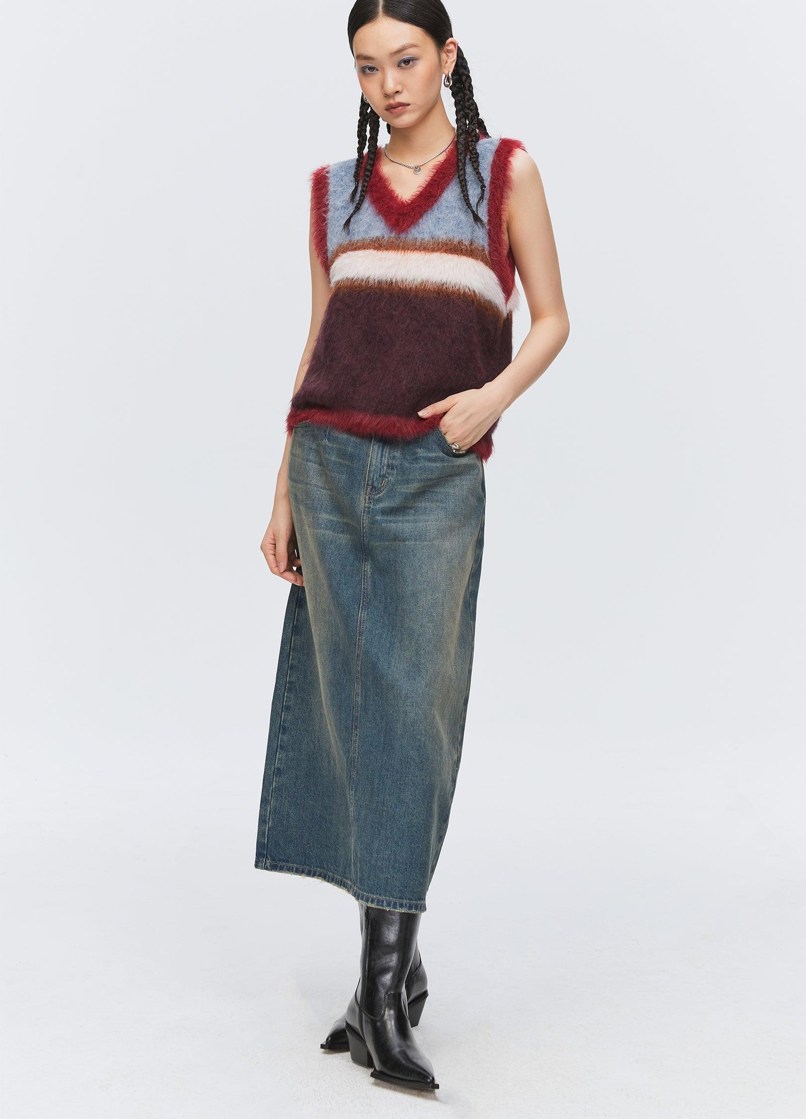 Unisex Washed Denim Split Skirt - chiclara