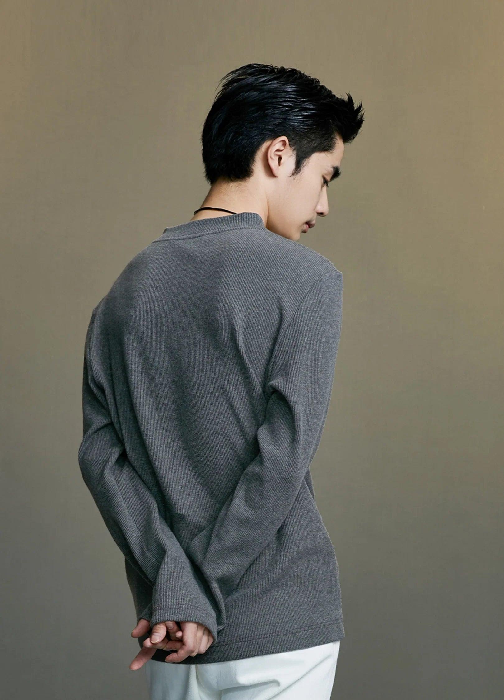 Vintage V-Neck Rib Knit Long Sleeve by OPICLOTH - chiclara