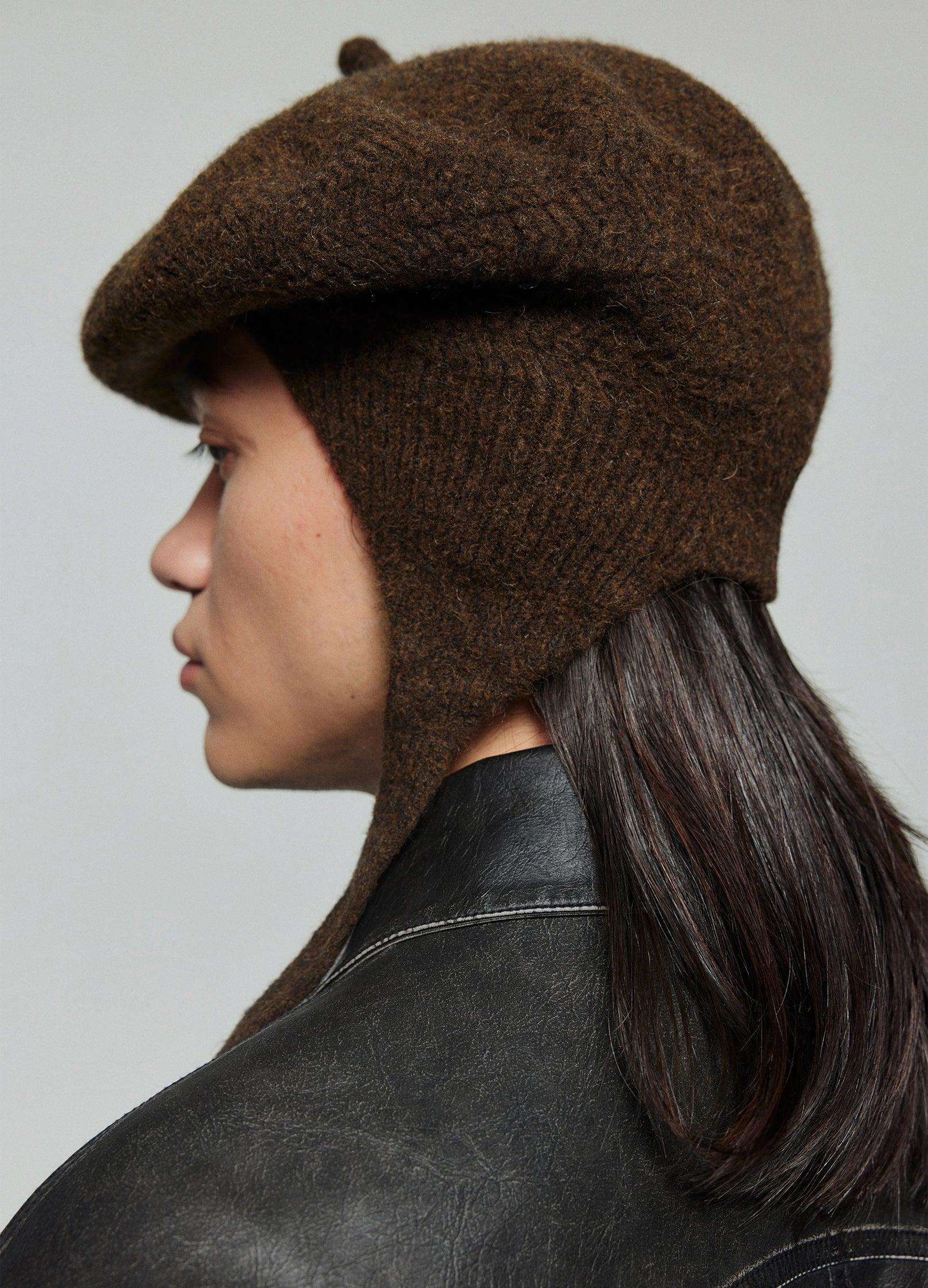 Chic Wool Blend Zig Zag Knit Beret with Long Straps - chiclara