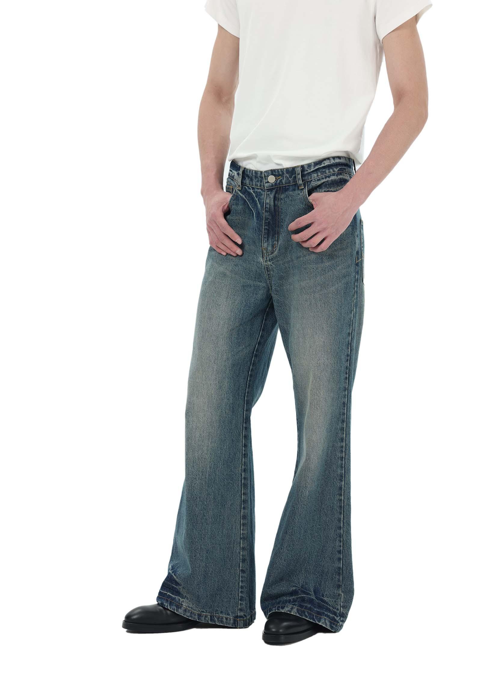 Vintage Washed Denim Flare Jeans - chiclara