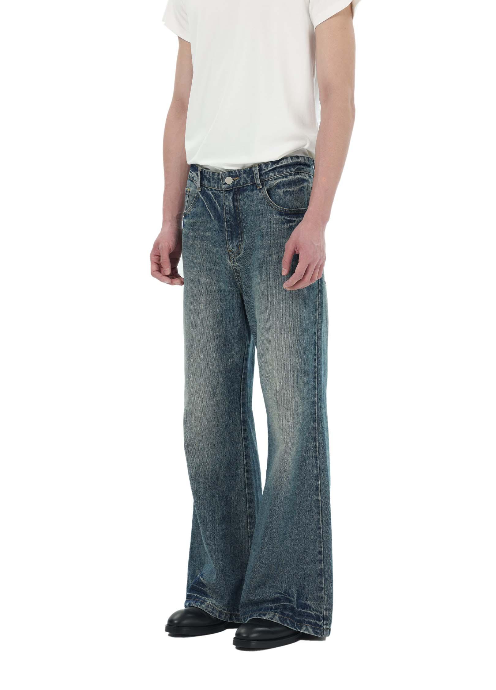 Vintage Washed Denim Flare Jeans - chiclara