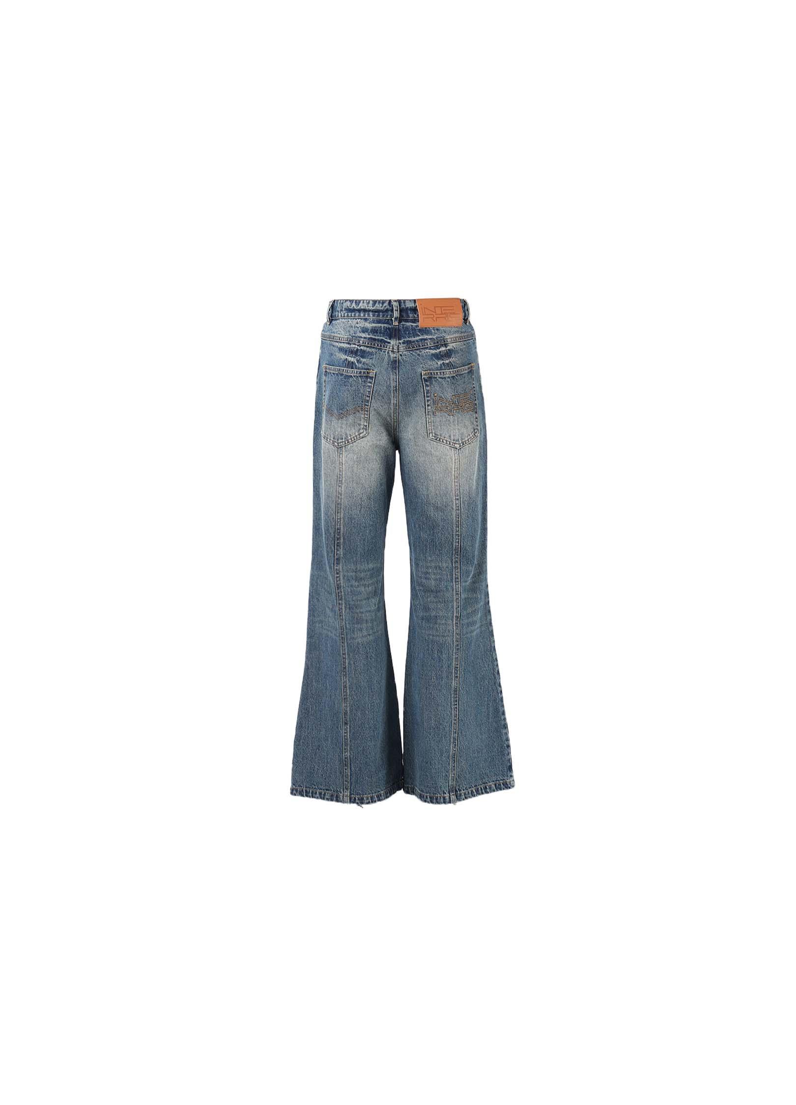 Vintage Washed Denim Flare Jeans - chiclara