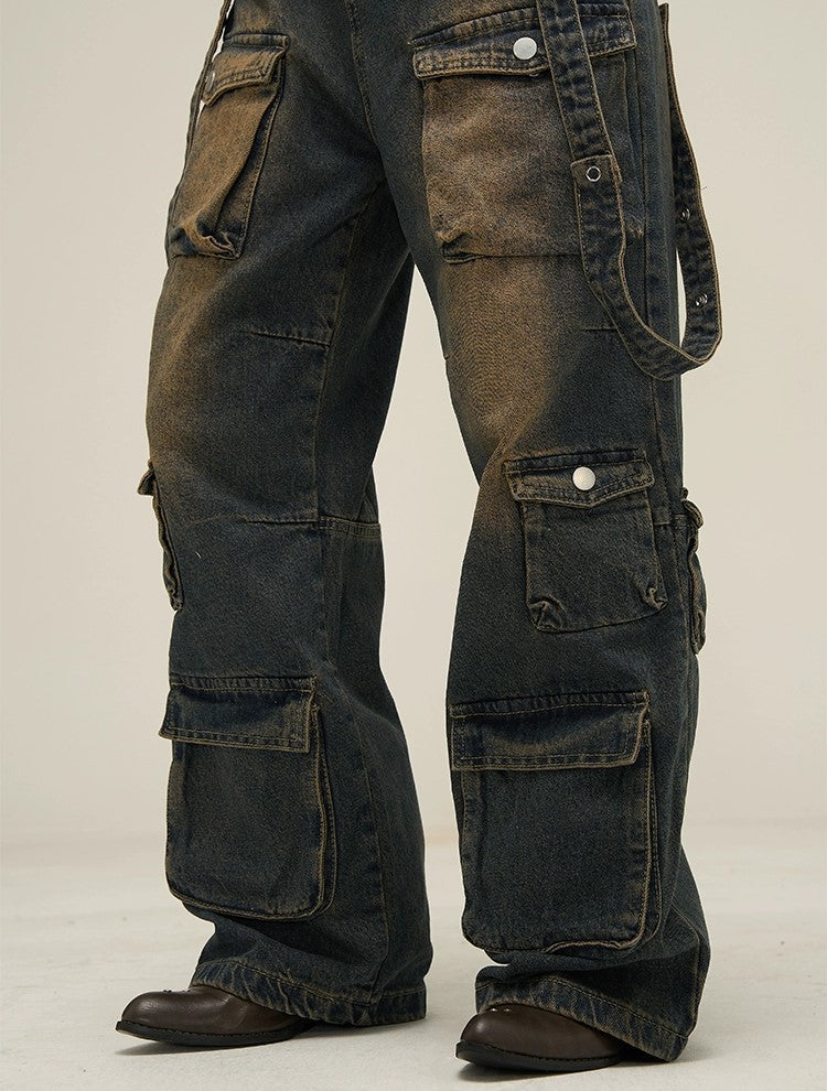 Urban Edge Wide-Leg Cargo Denim Jeans - chiclara
