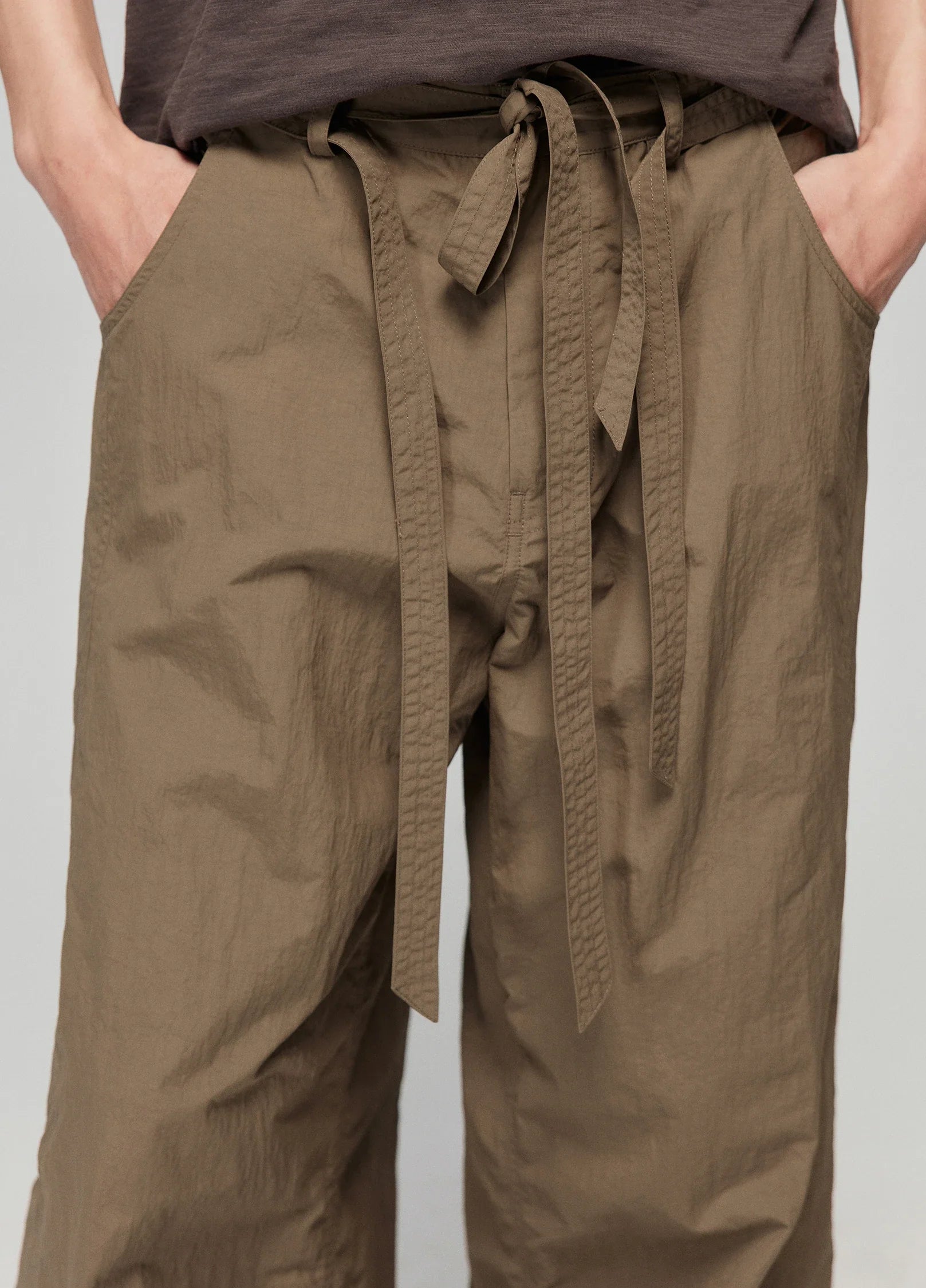 Tie Belt Wide-Leg Pants