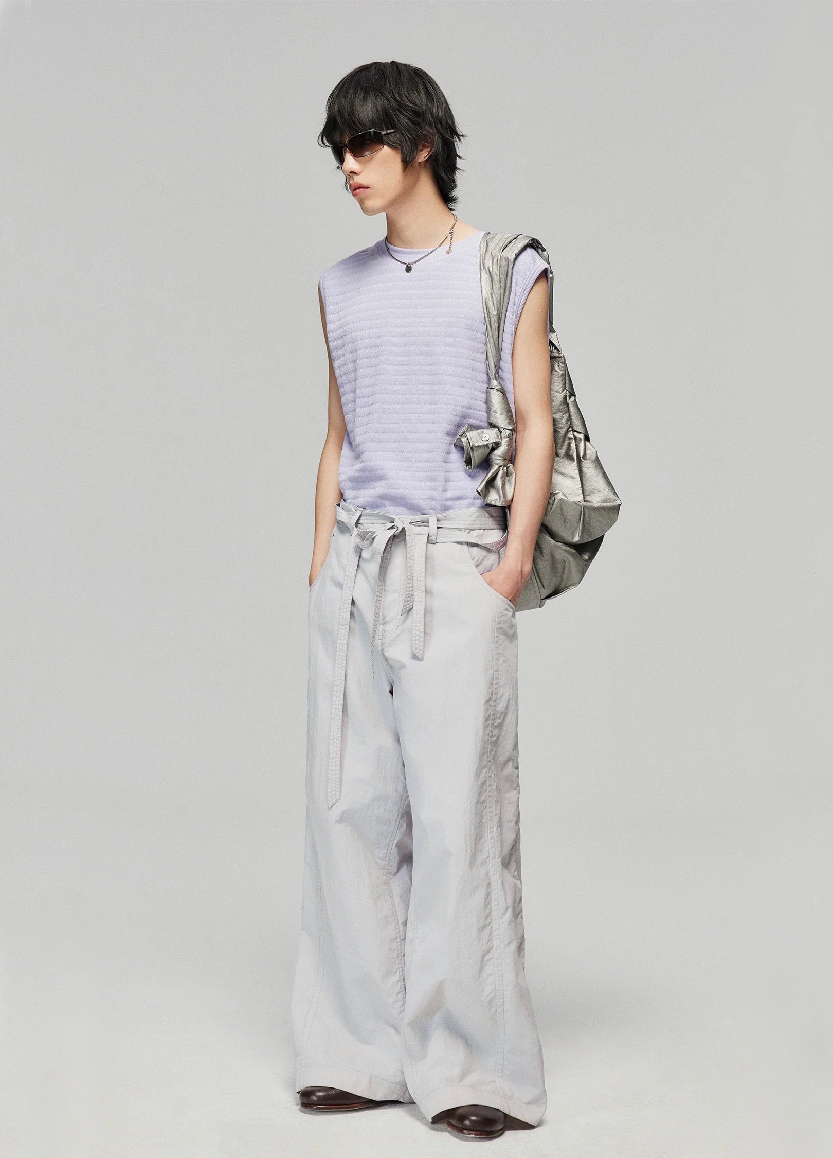 Tie Belt Wide-Leg Pants