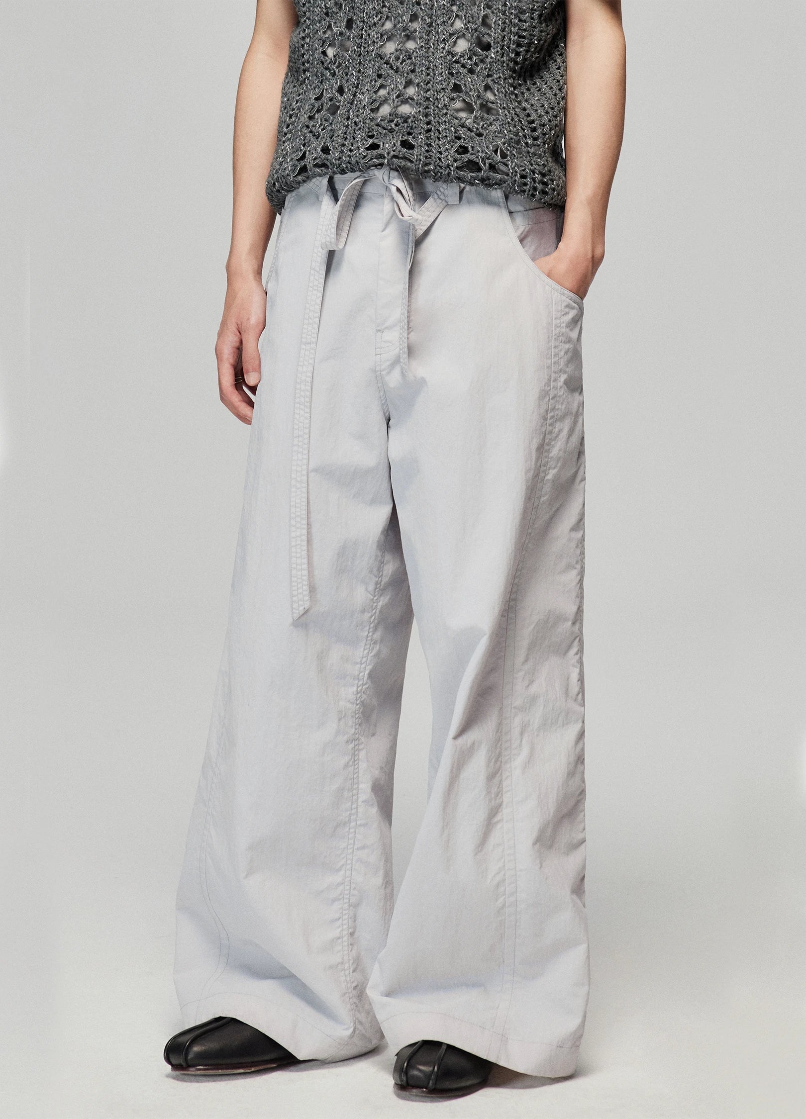 Tie Belt Wide-Leg Pants