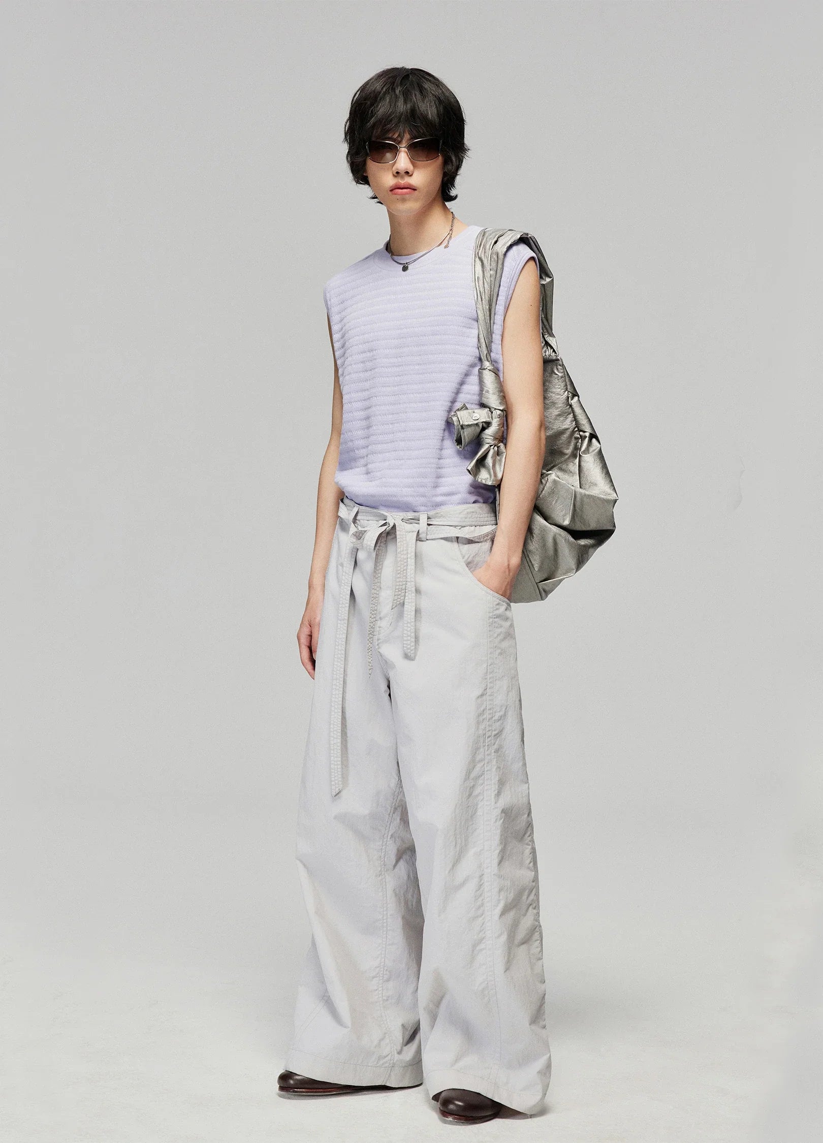 Tie Belt Wide-Leg Pants
