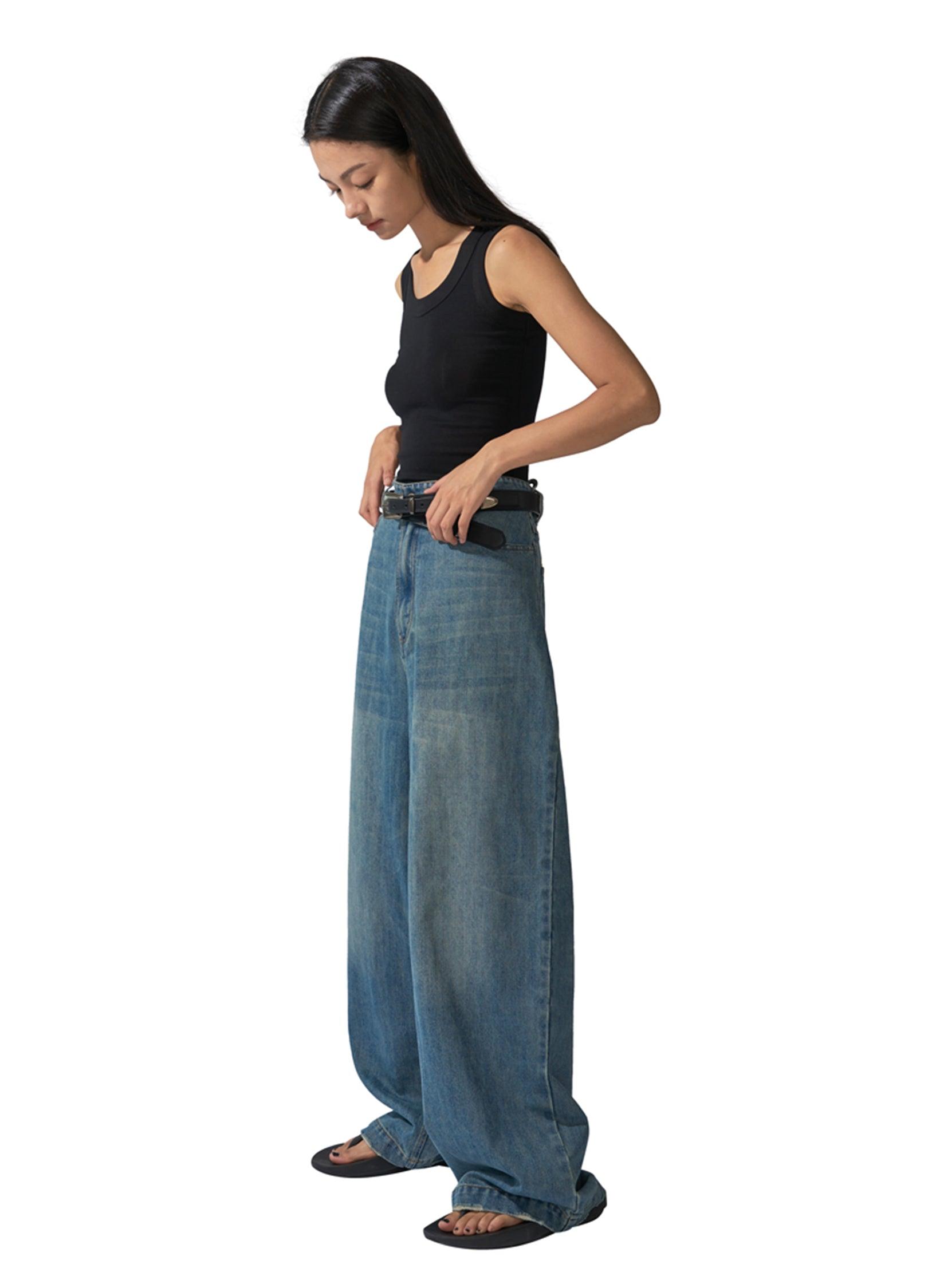 Vintage-Inspired Unisex Low-Waisted Washed Jeans - chiclara