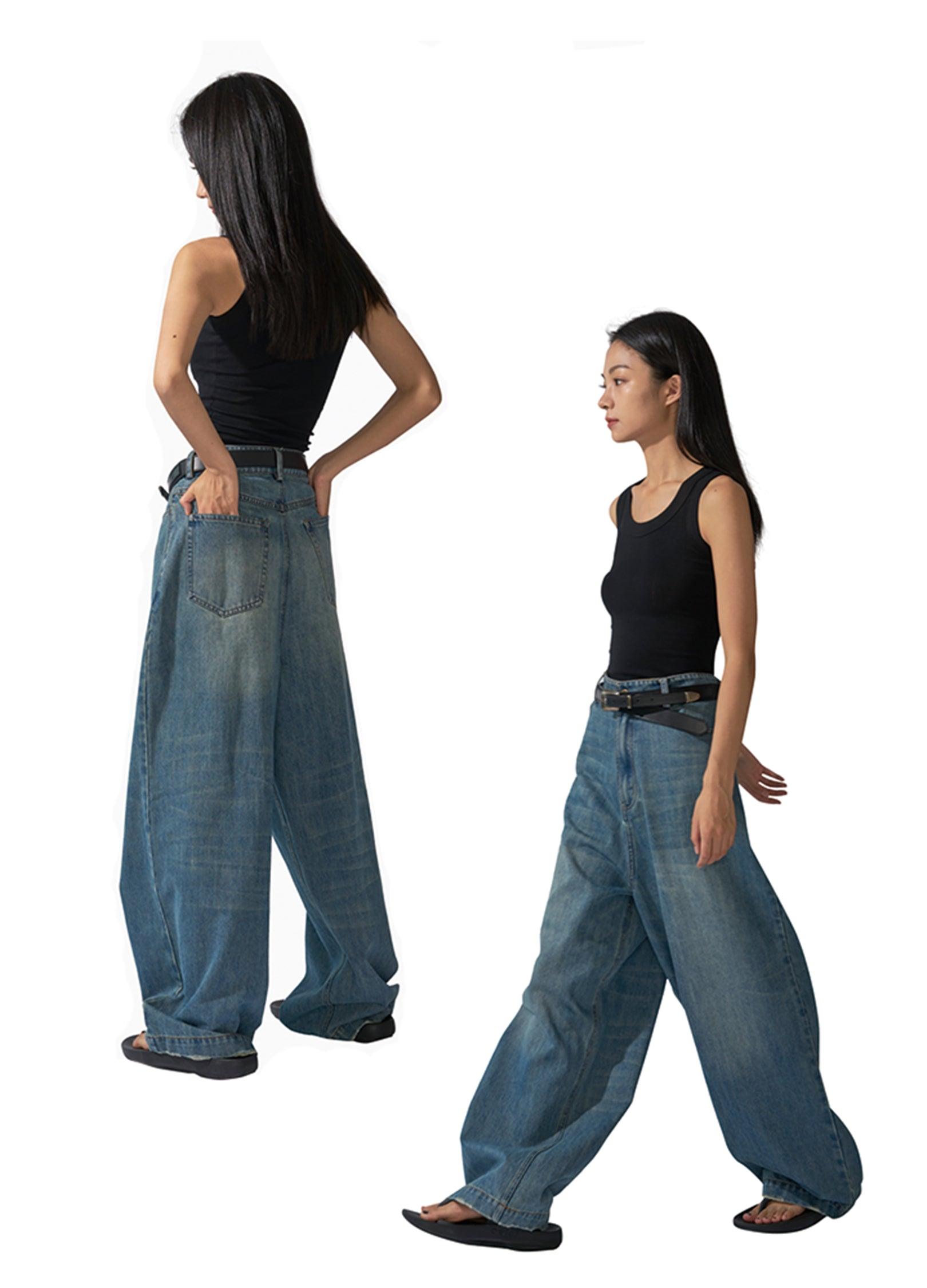 Vintage-Inspired Unisex Low-Waisted Washed Jeans - chiclara