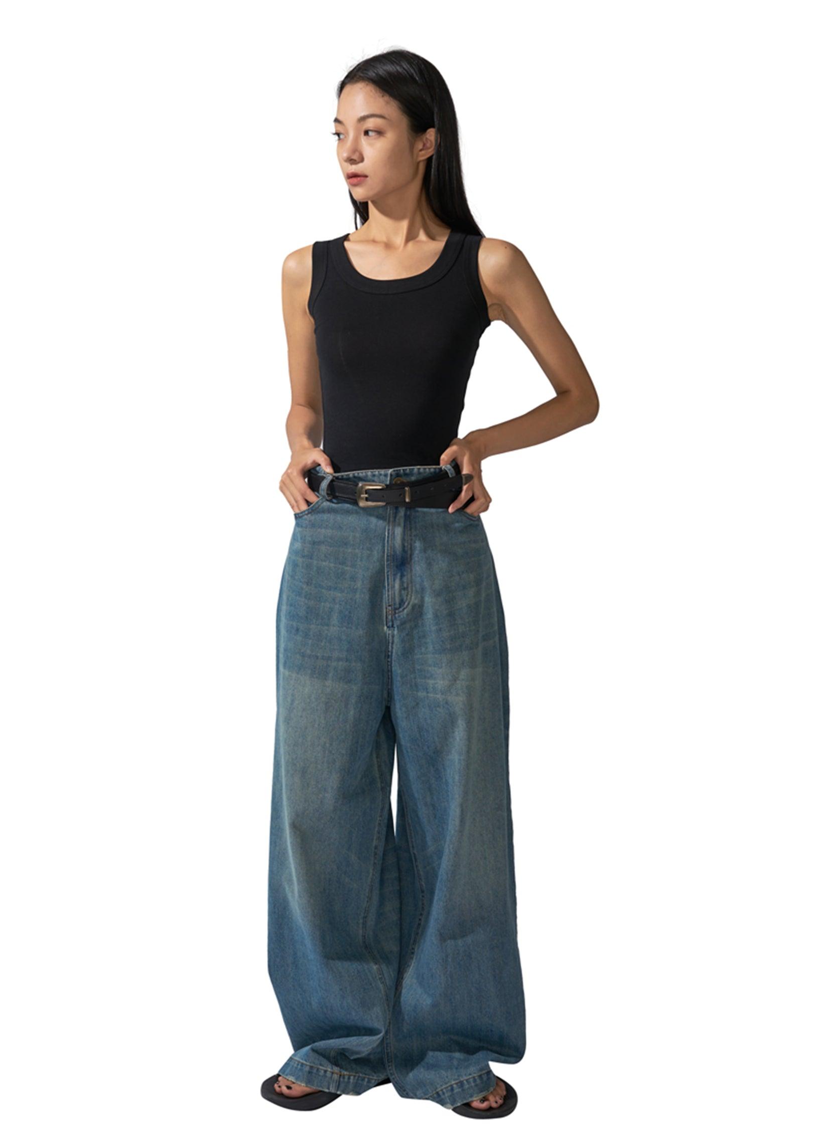 Vintage-Inspired Unisex Low-Waisted Washed Jeans - chiclara