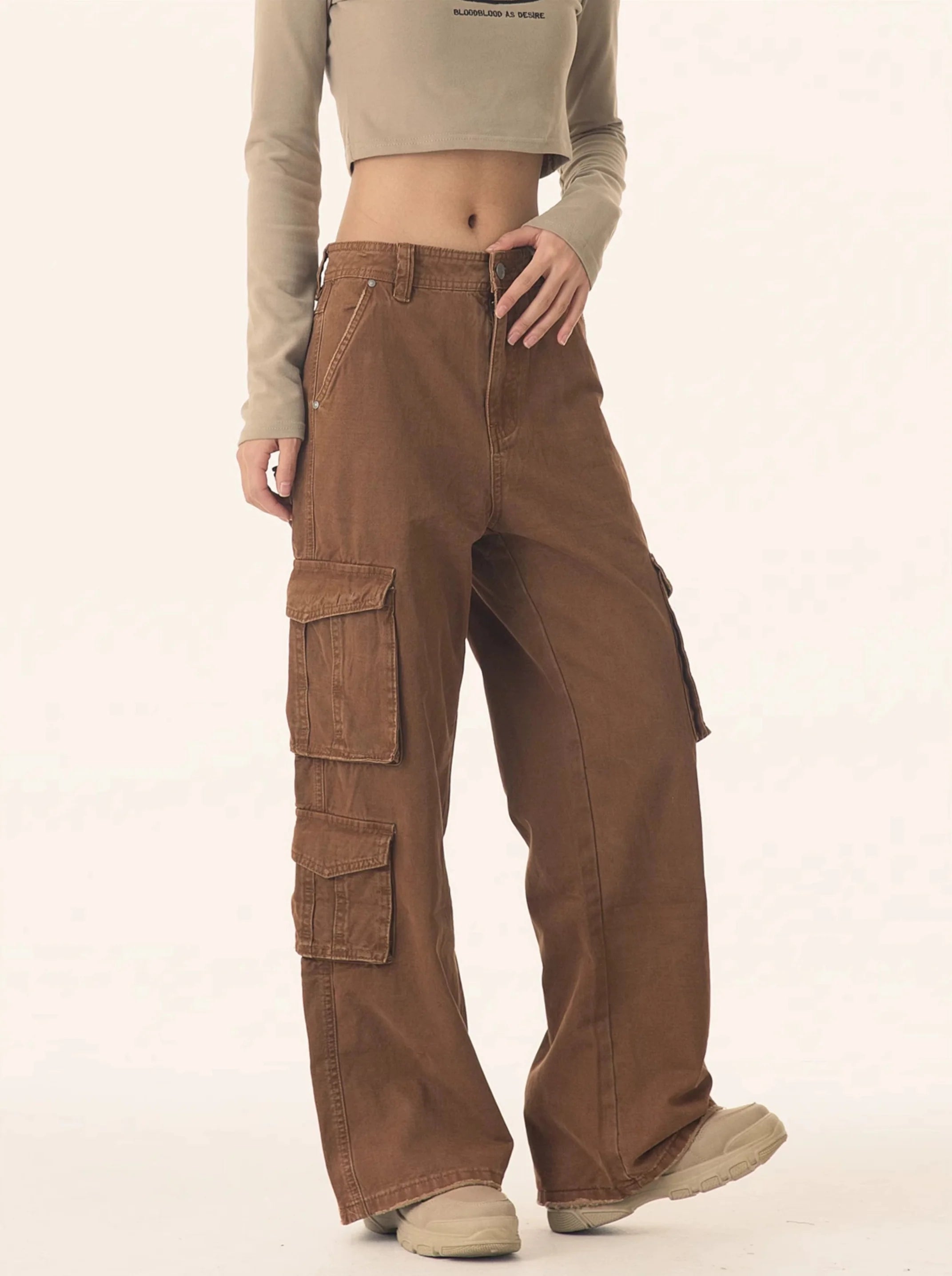 Straight Leg Cargo Pants with Multiple Side Pockets