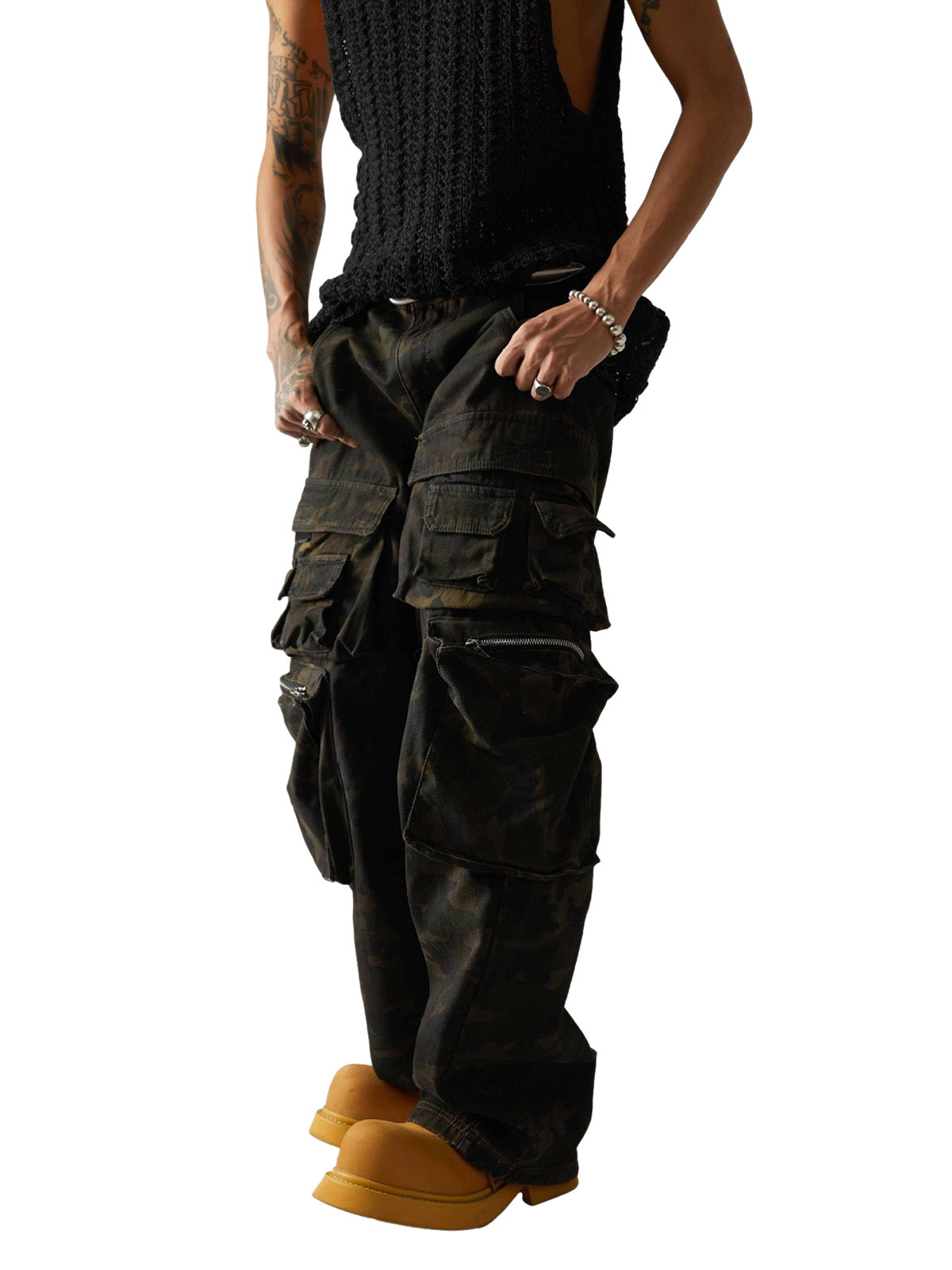 Camo Wide-Leg Cargo Overalls - Streetwear Style