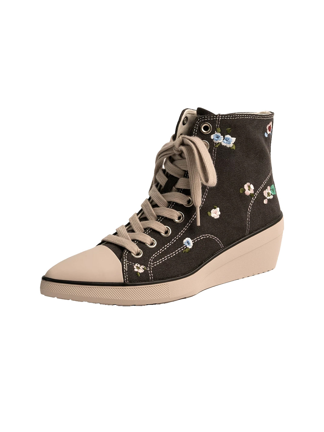 Floral-Embroidered Canvas Wedge Ankle Boots - view 1