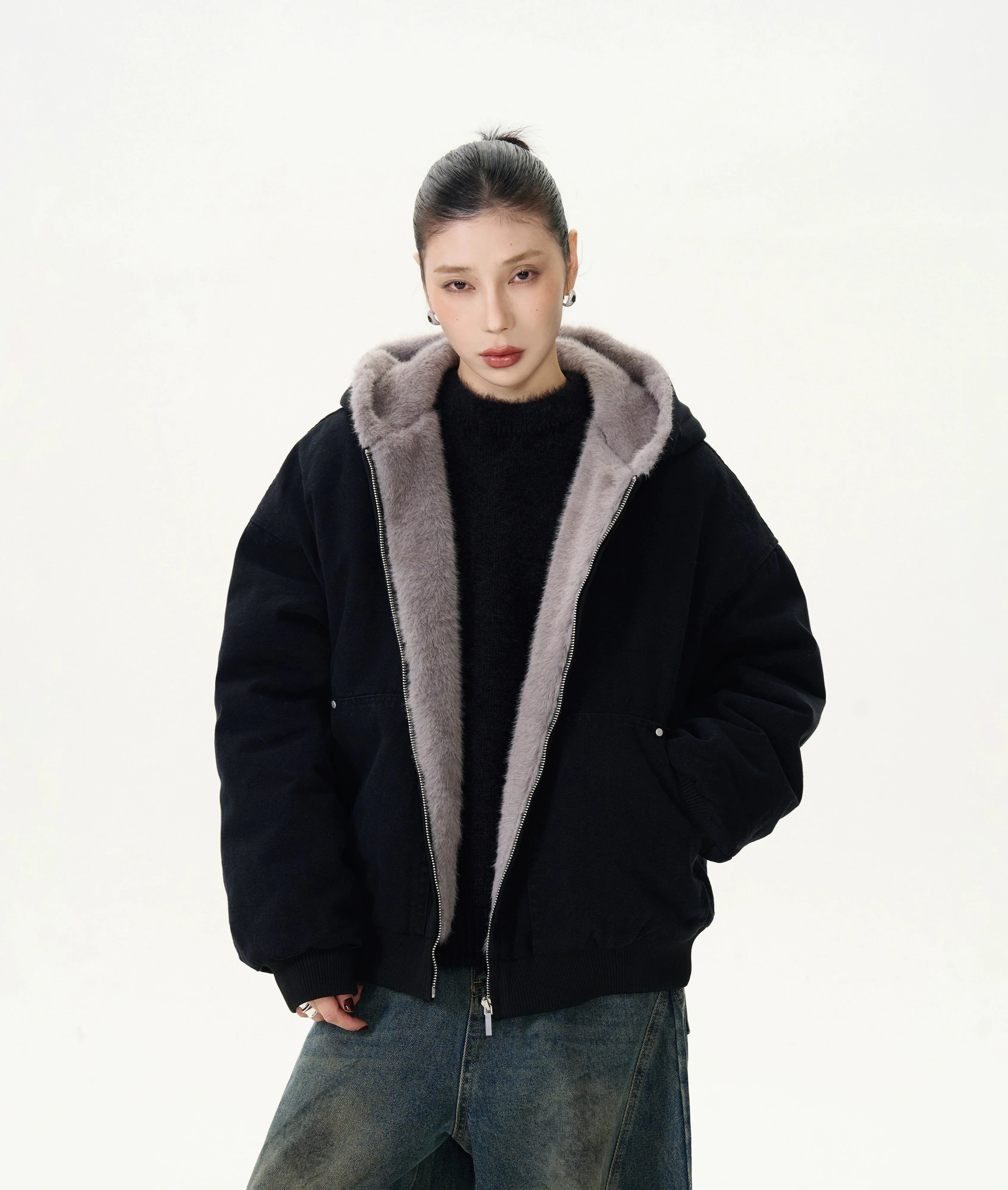 Faux Fur Lined Bomber Jacket