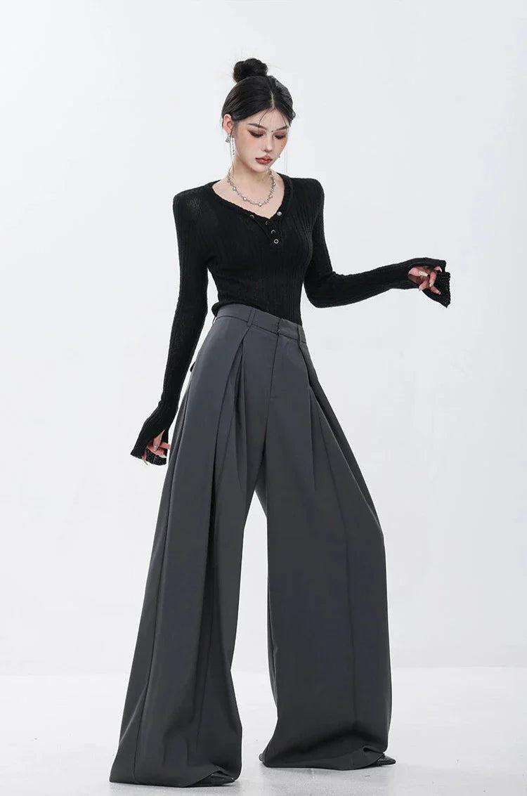 Gray Elegance Wide Leg Pleated Pants