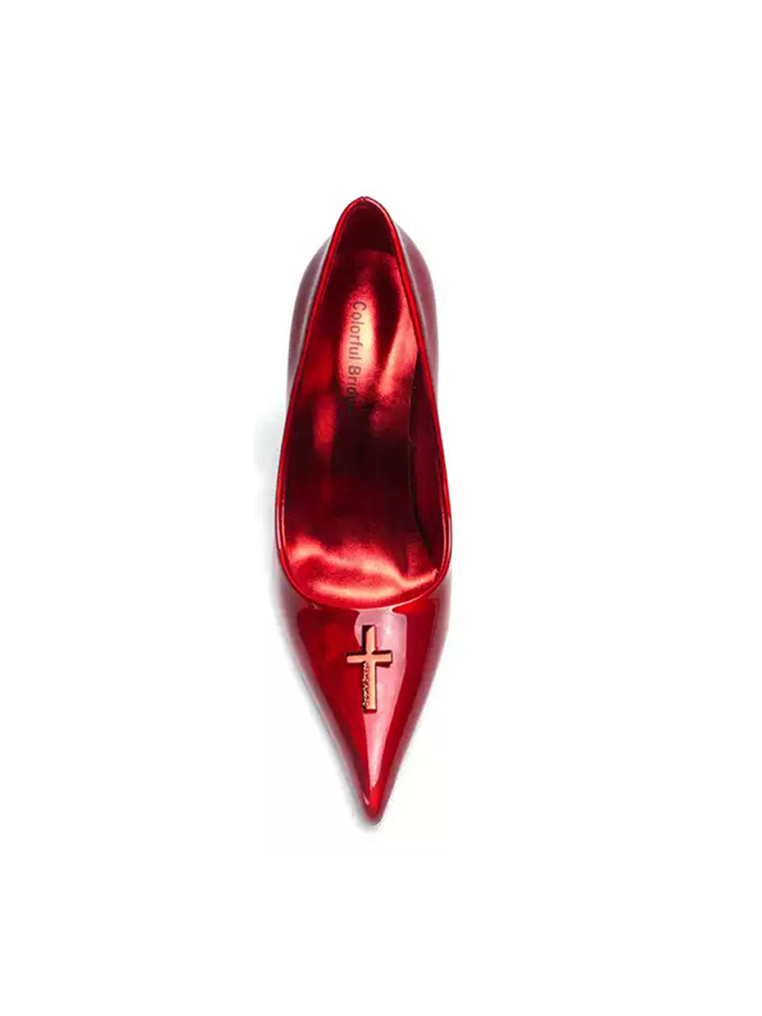 Red Cross-Heel Glossy Pointed Pumps - view 6