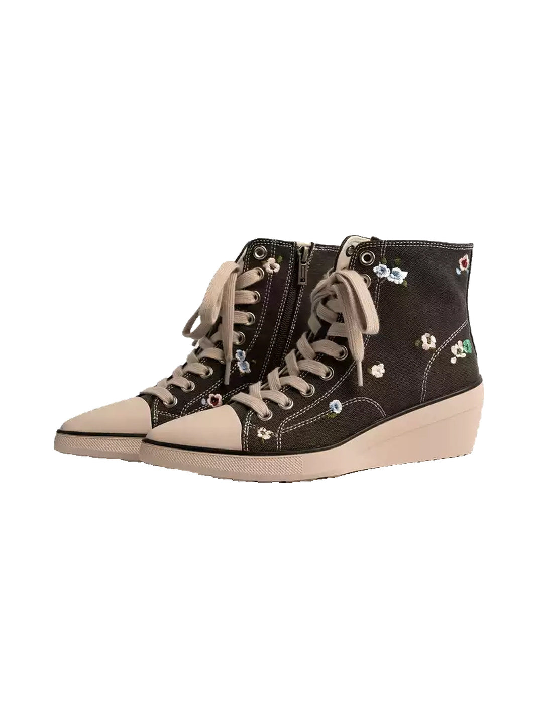 Floral-Embroidered Canvas Wedge Ankle Boots - view 5