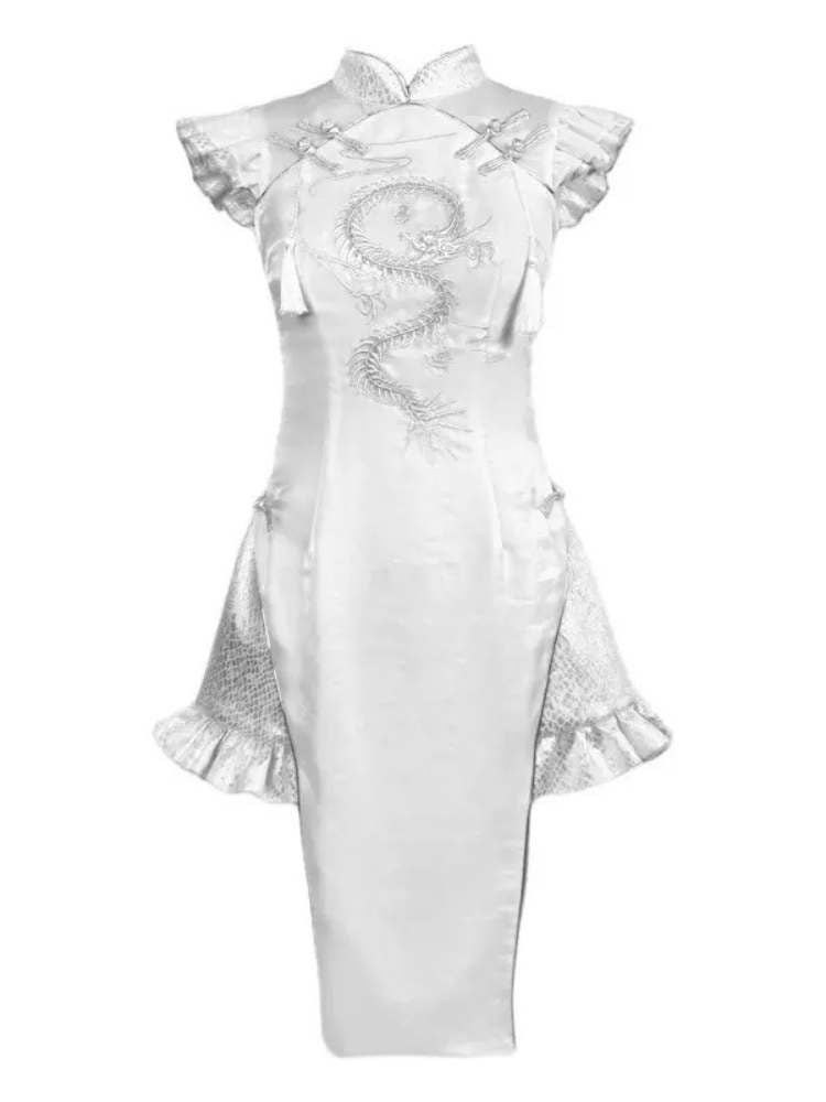 White Dragon Qipao Dress