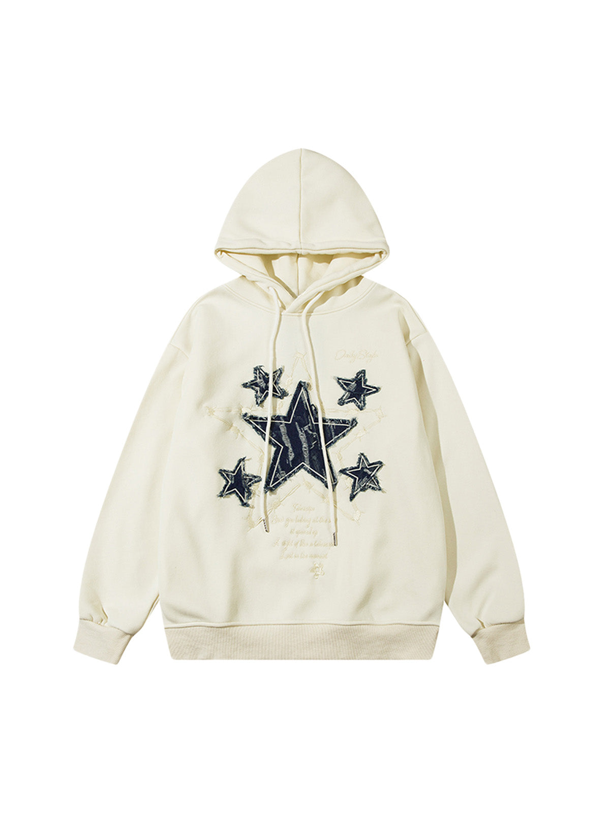 Thesupermade Star Patch Embroidered Hooded Fleece Sweatshirt