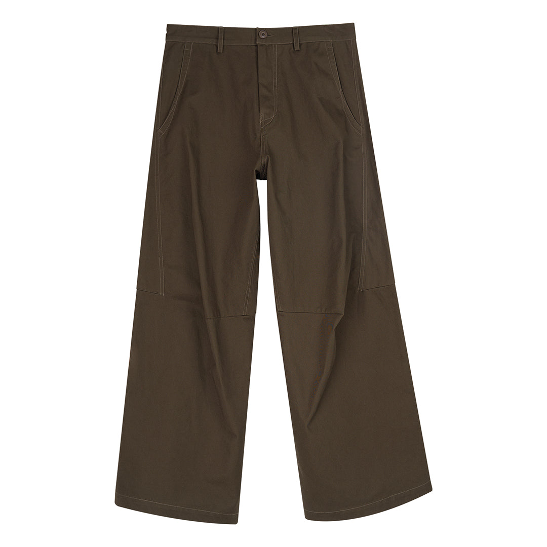 Wide-Leg Cotton Trousers With Darted Knees