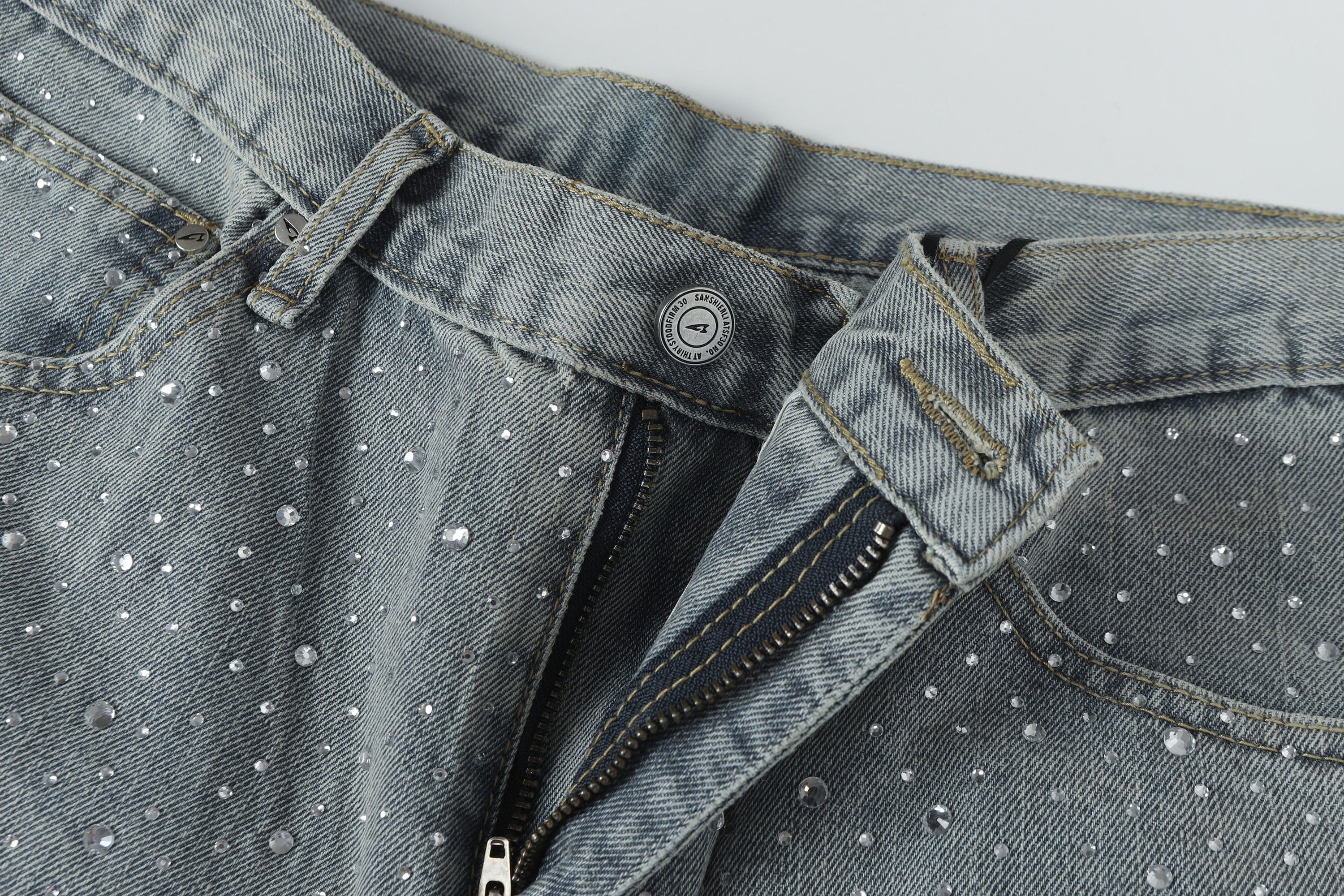 Light Wash Rhinestone Studded Jeans