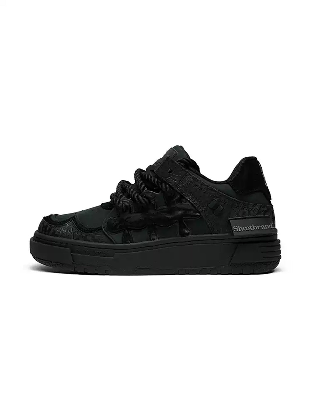 Tonal Black Fringed-Lace Platform Sneakers - view 1
