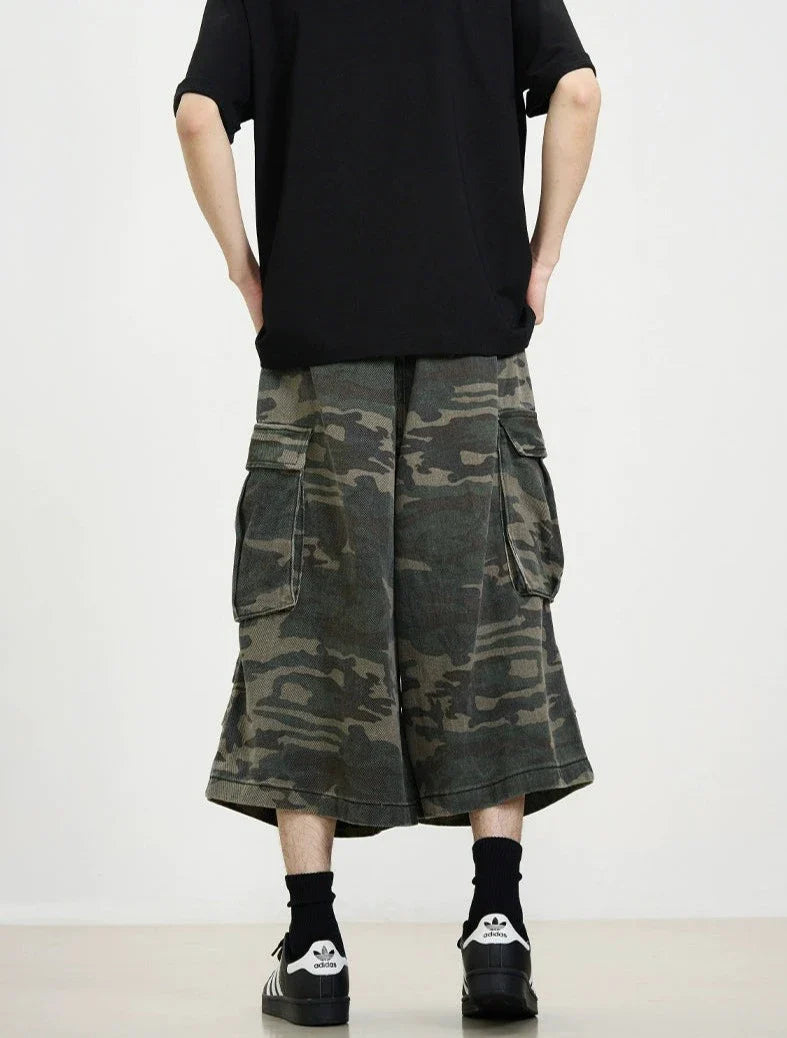 Camo Cargo Flare Shorts