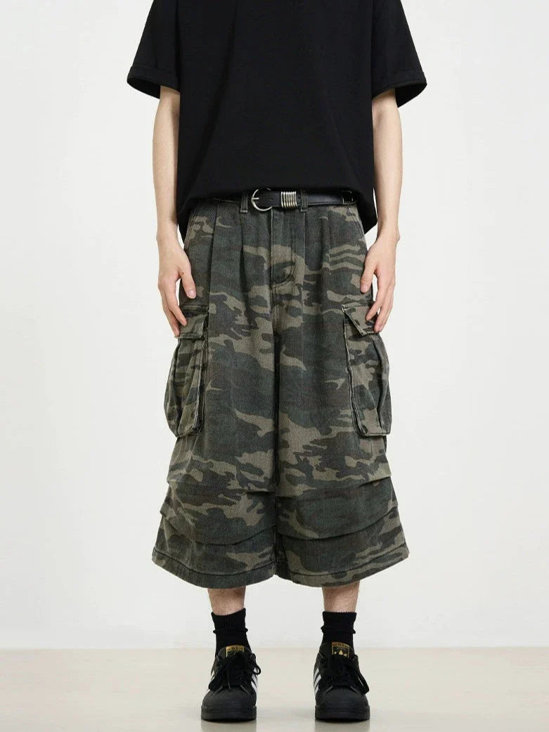 Camo Cargo Flare Shorts