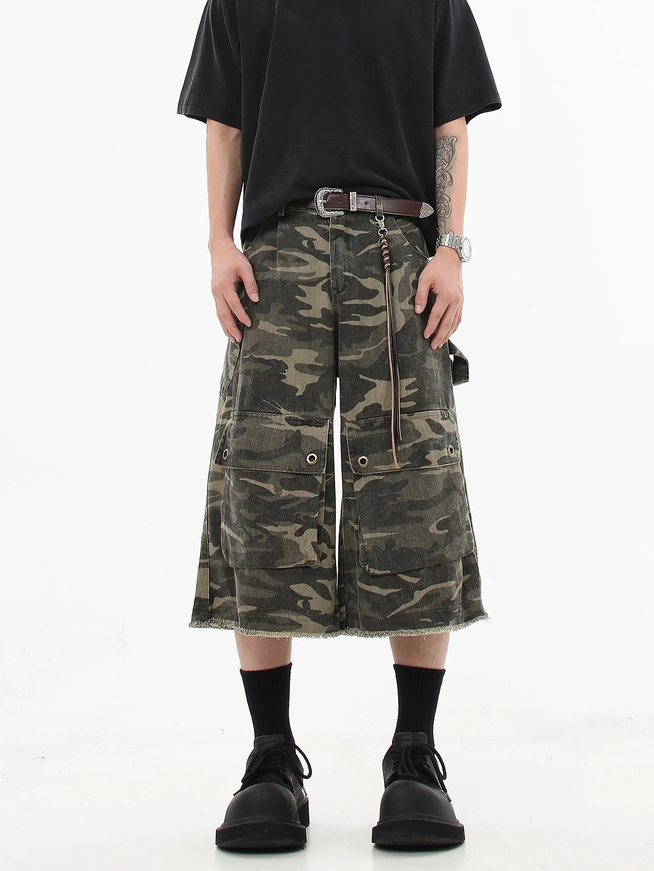 Camo Print Wide Leg Cargo Culottes