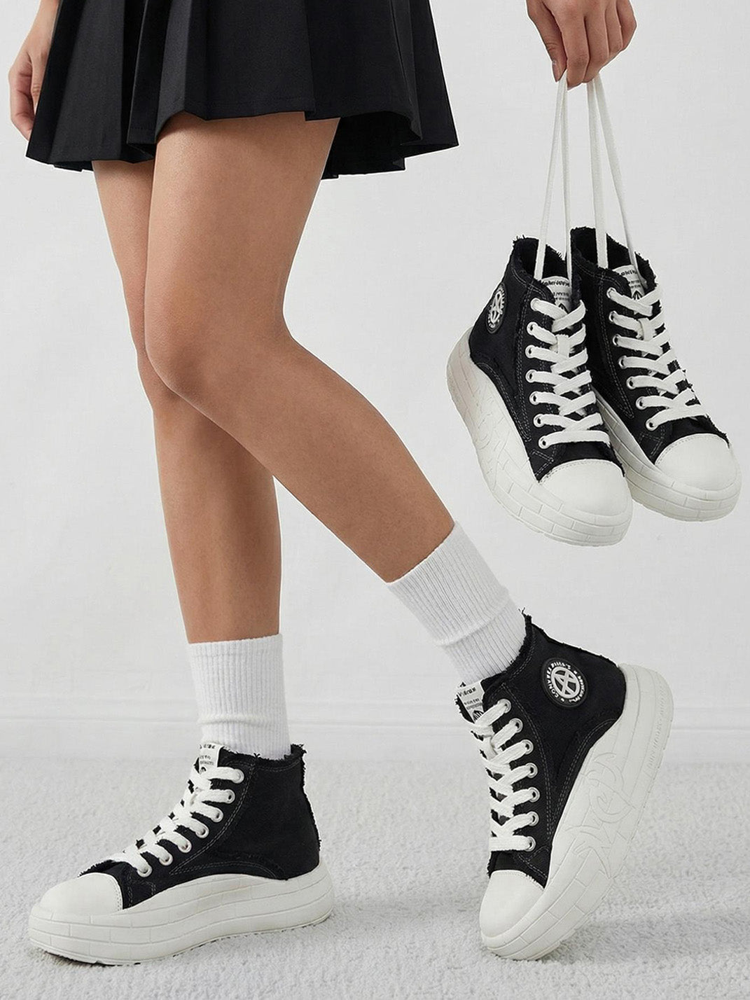 Two-Tone Platform Canvas High-Top Sneakers - View 3