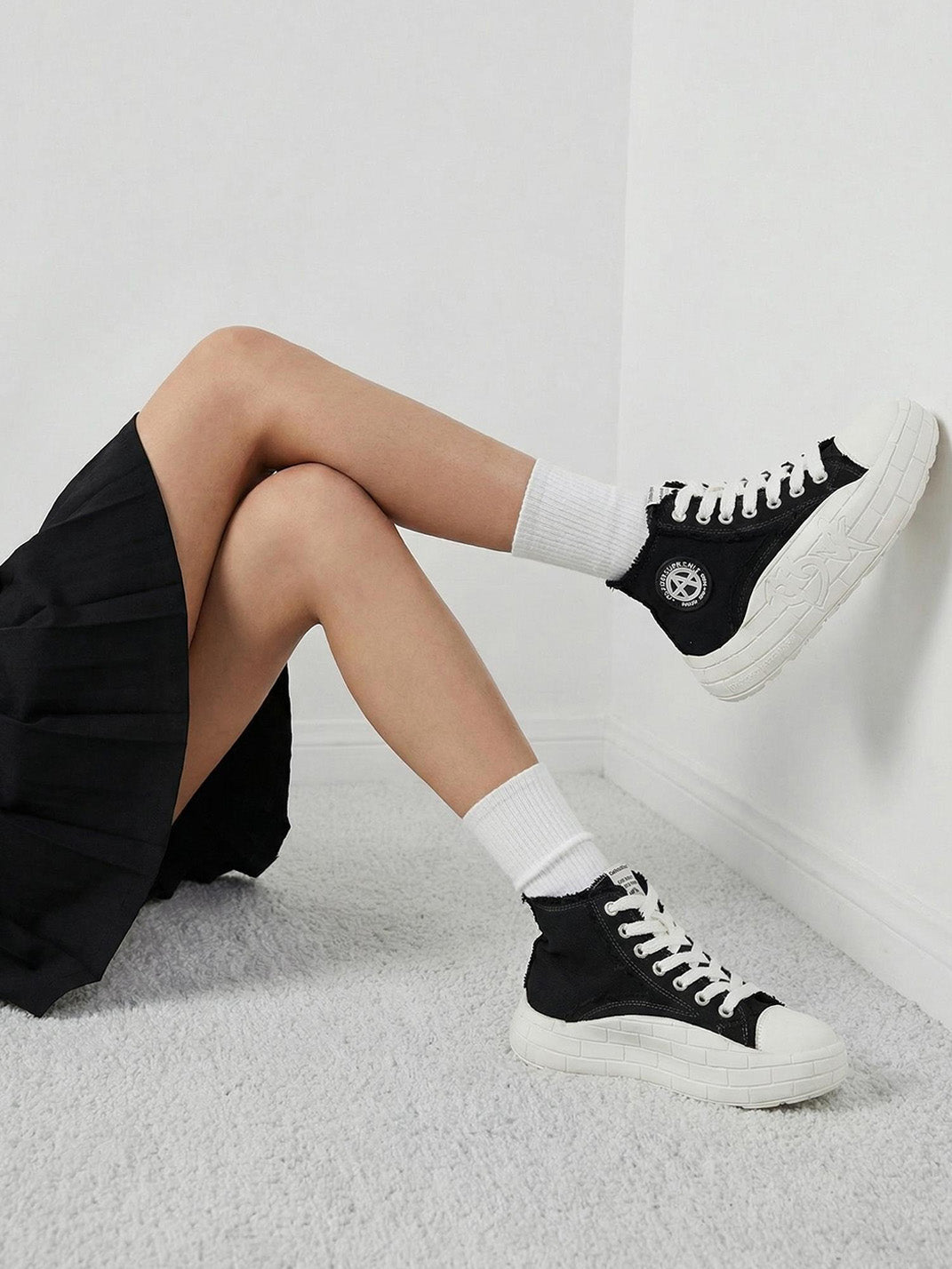 Two-Tone Platform Canvas High-Top Sneakers - View 4