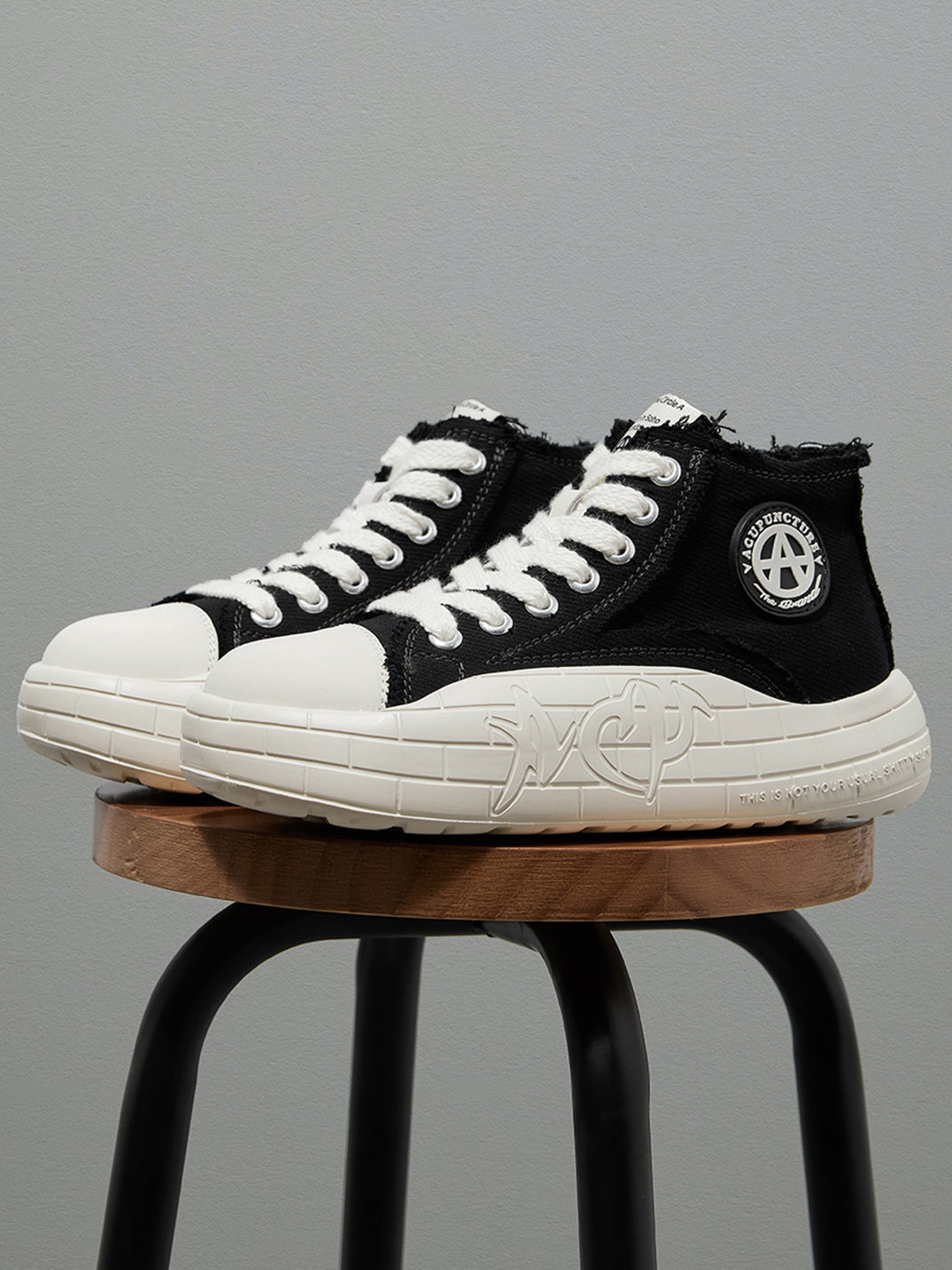 Two-Tone Platform Canvas High-Top Sneakers - View 5