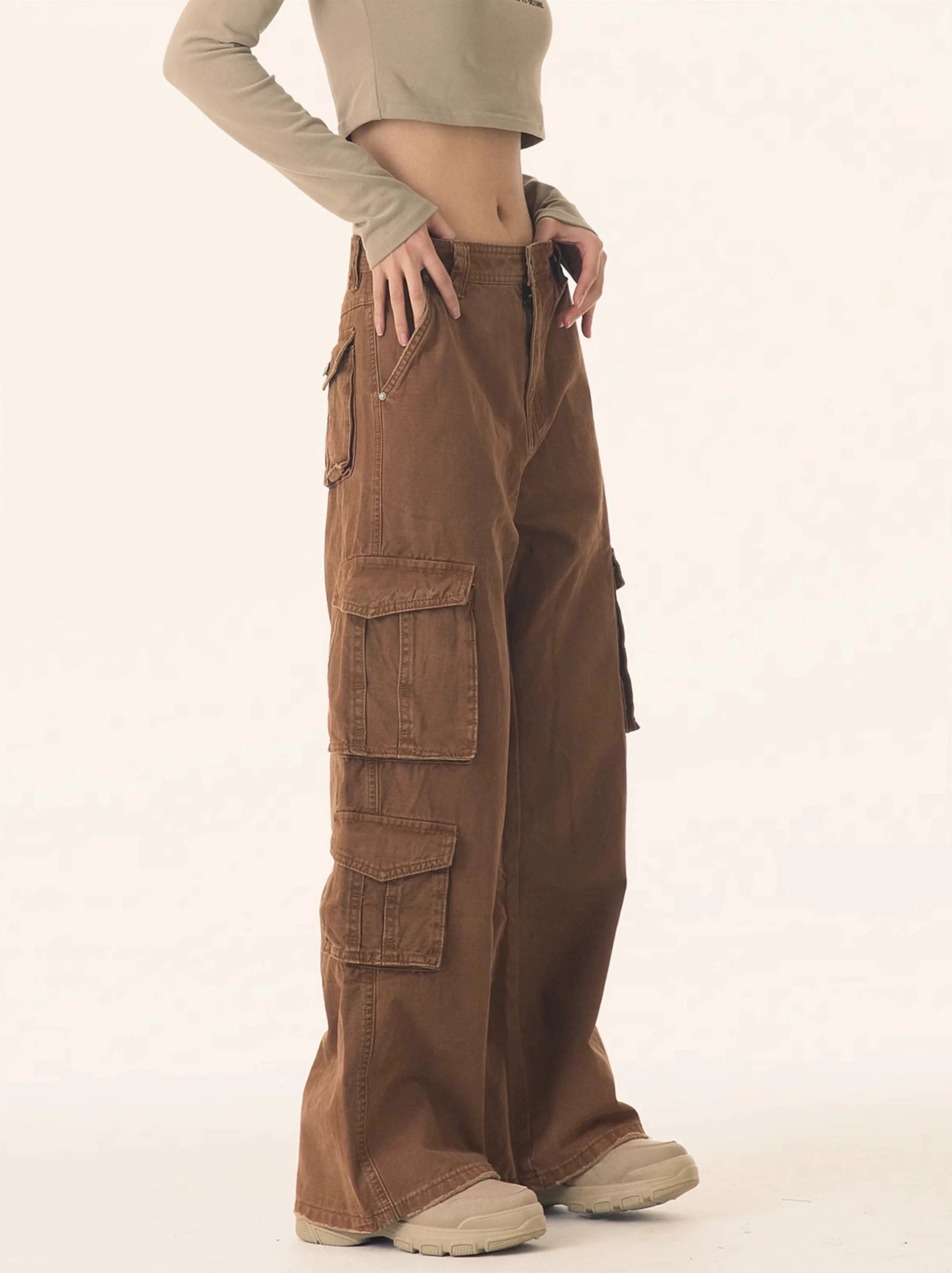 Straight Leg Cargo Pants with Multiple Side Pockets