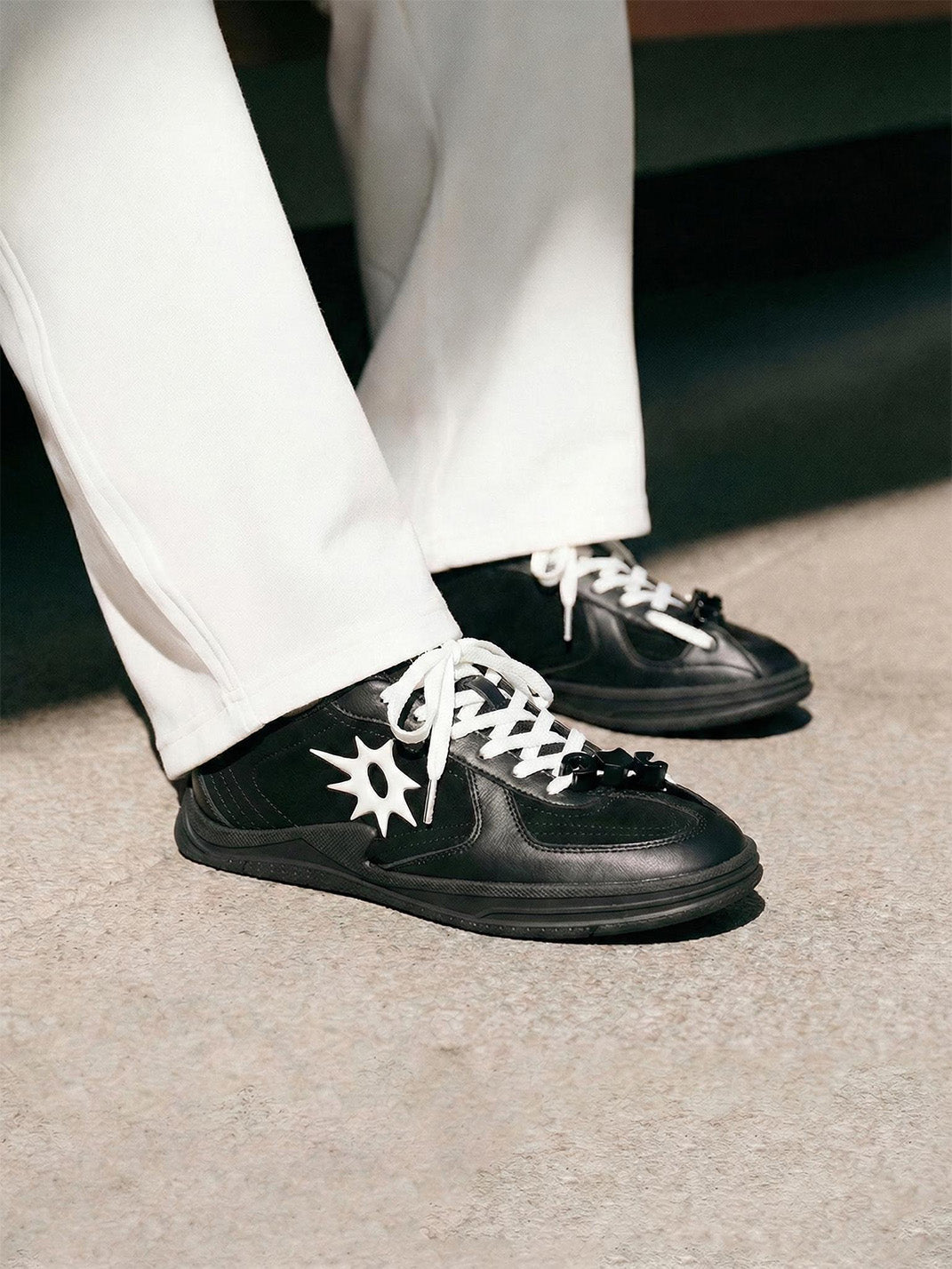 Solar-Applique Leather Court Sneakers - View 4