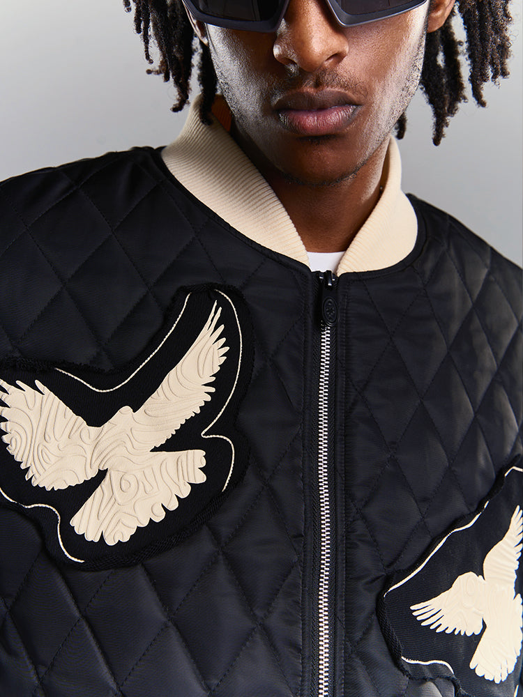 3D Foam Patch Peace Dove Embroidered Jacket - chiclara