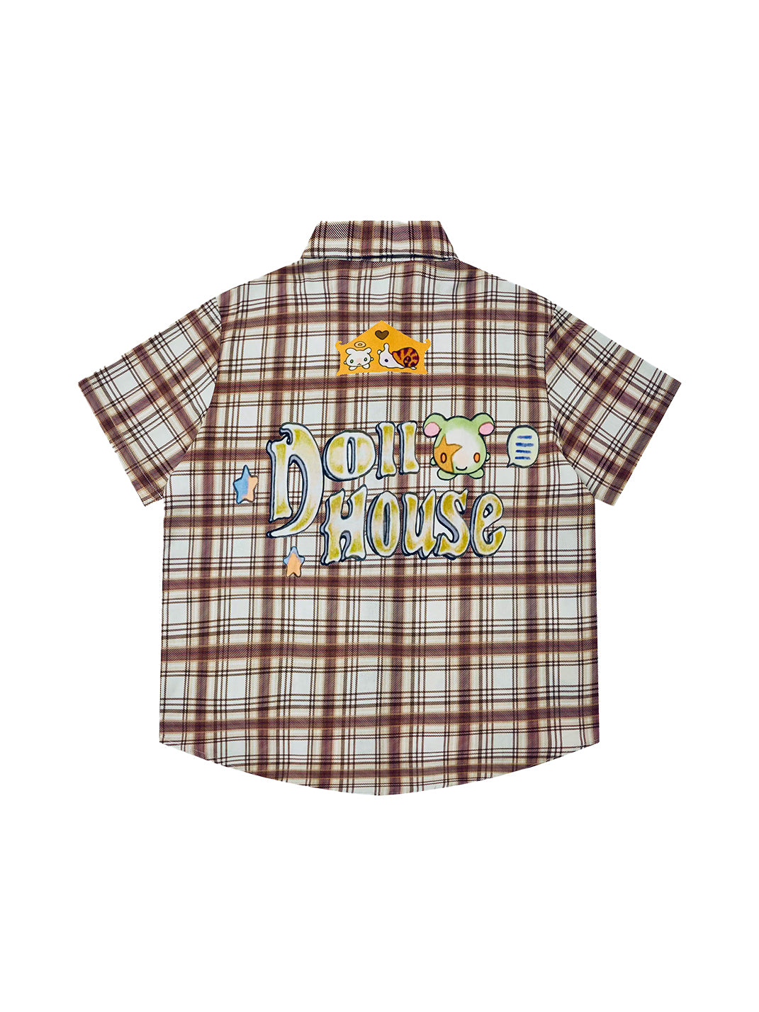 Anime Collage Brown Plaid Button-Up Shirt — product view 2