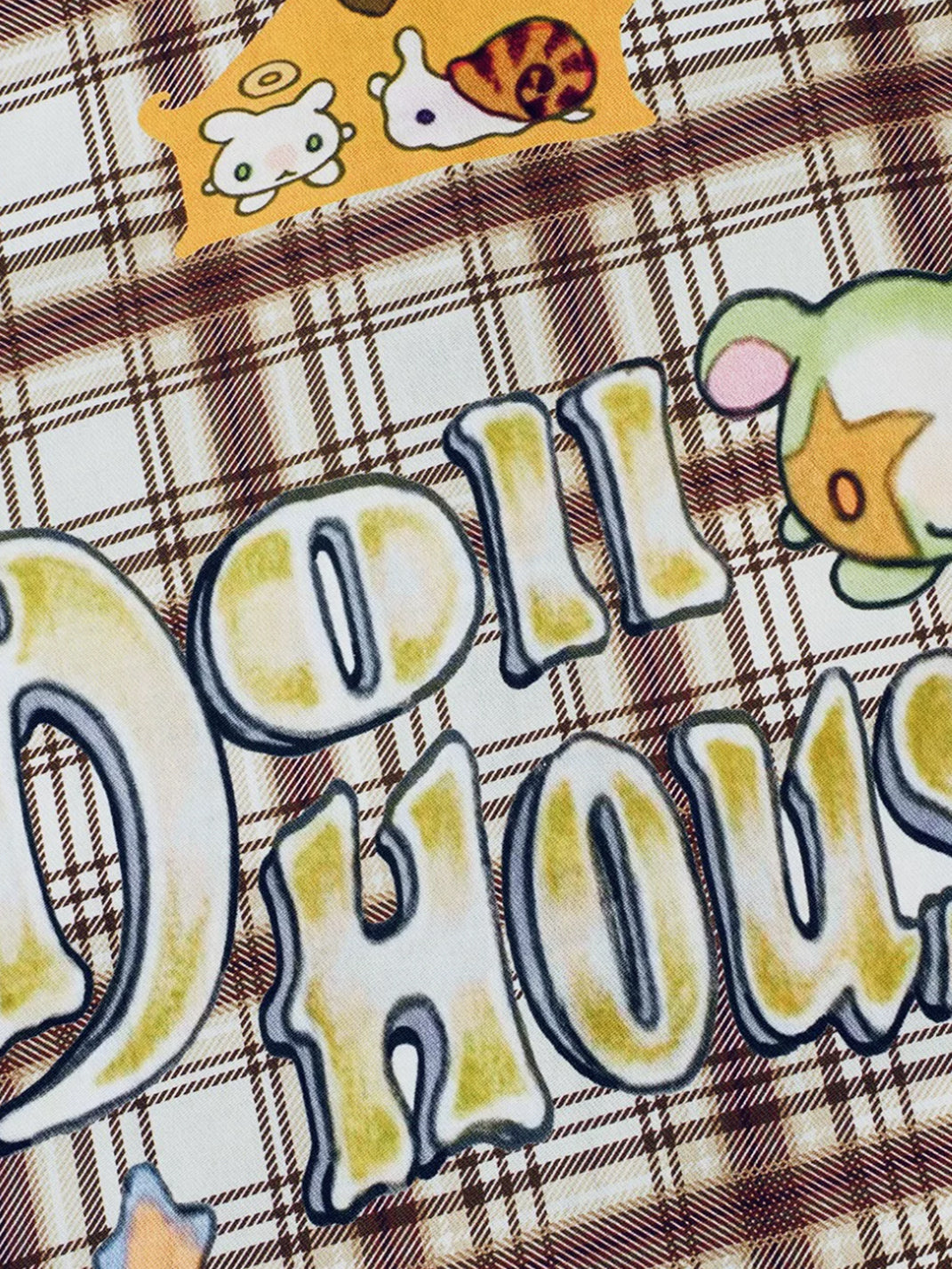 Anime Collage Brown Plaid Button-Up Shirt — product view 3