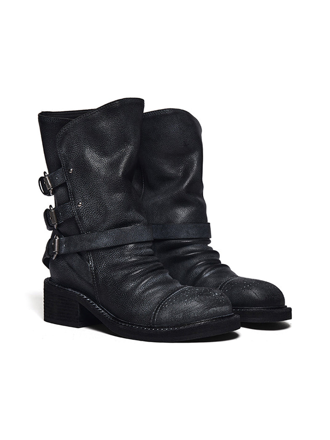 Distressed Triple-Buckle Ankle Boots - View 10