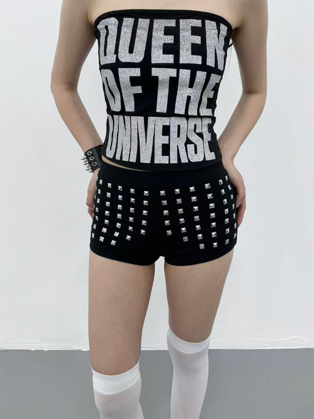 Cross-Studded Printed Micro Shorts - View 2