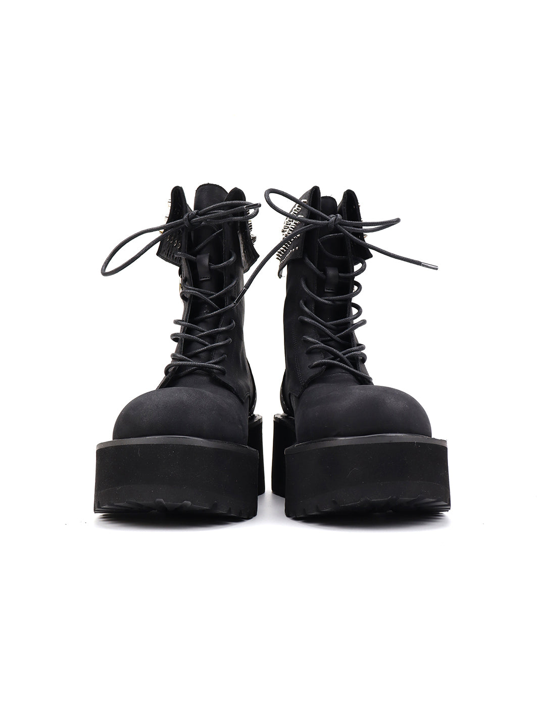 Studded-Cuff Distressed Leather Combat Boots - View 7